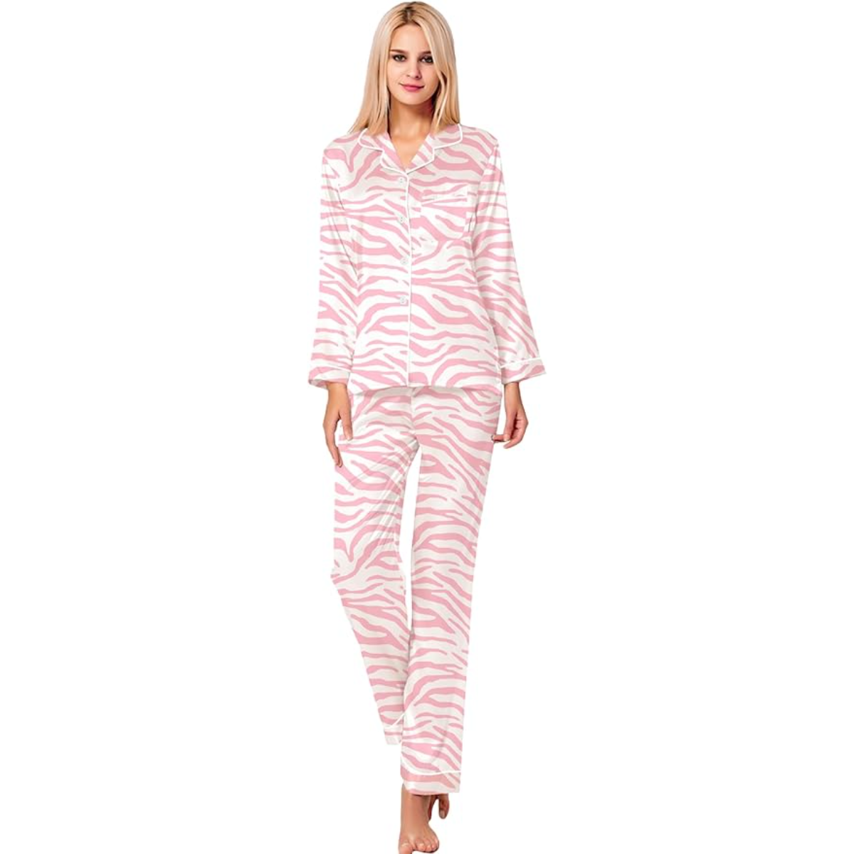 Long Sleeve Printed Button Down Satin Pajama Set-Original Pajamas