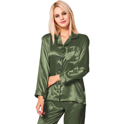 Long Sleeve Button Up Satin Pajama Set-Original Pajamas