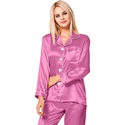 Long Sleeve Button Up Satin Pajama Set-Original Pajamas