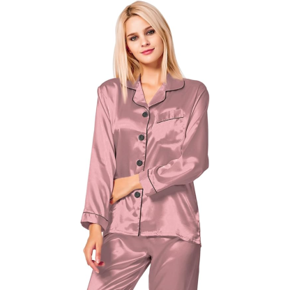 Long Sleeve Button Up Satin Pajama Set-Original Pajamas