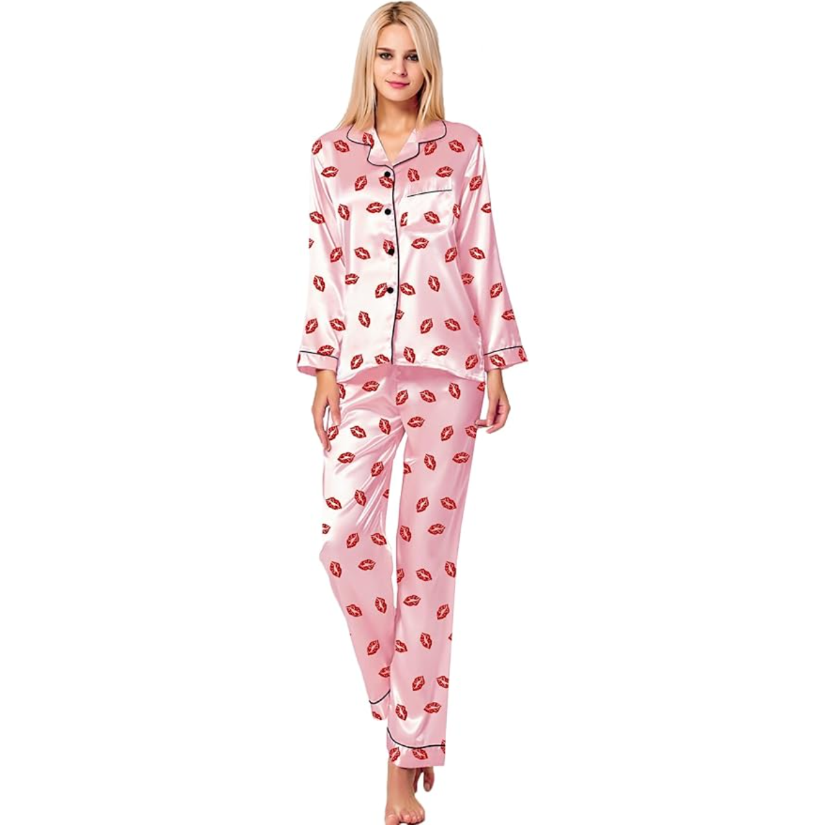 Elegant Long Sleeve Printed Satin Pajama Set-Original Pajamas