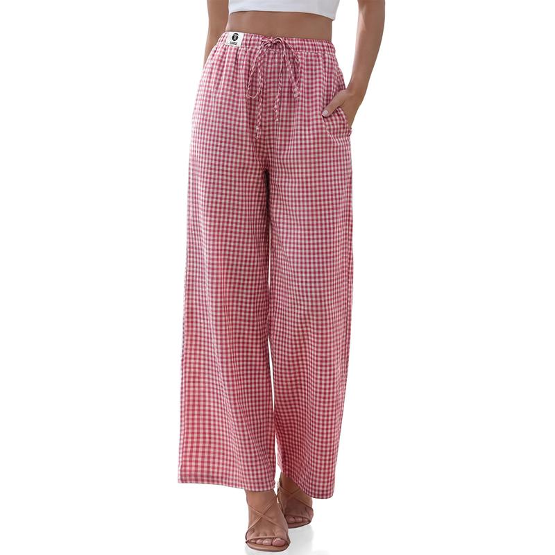Casual Lounge Wide Linen Pants With Drawstring For Women