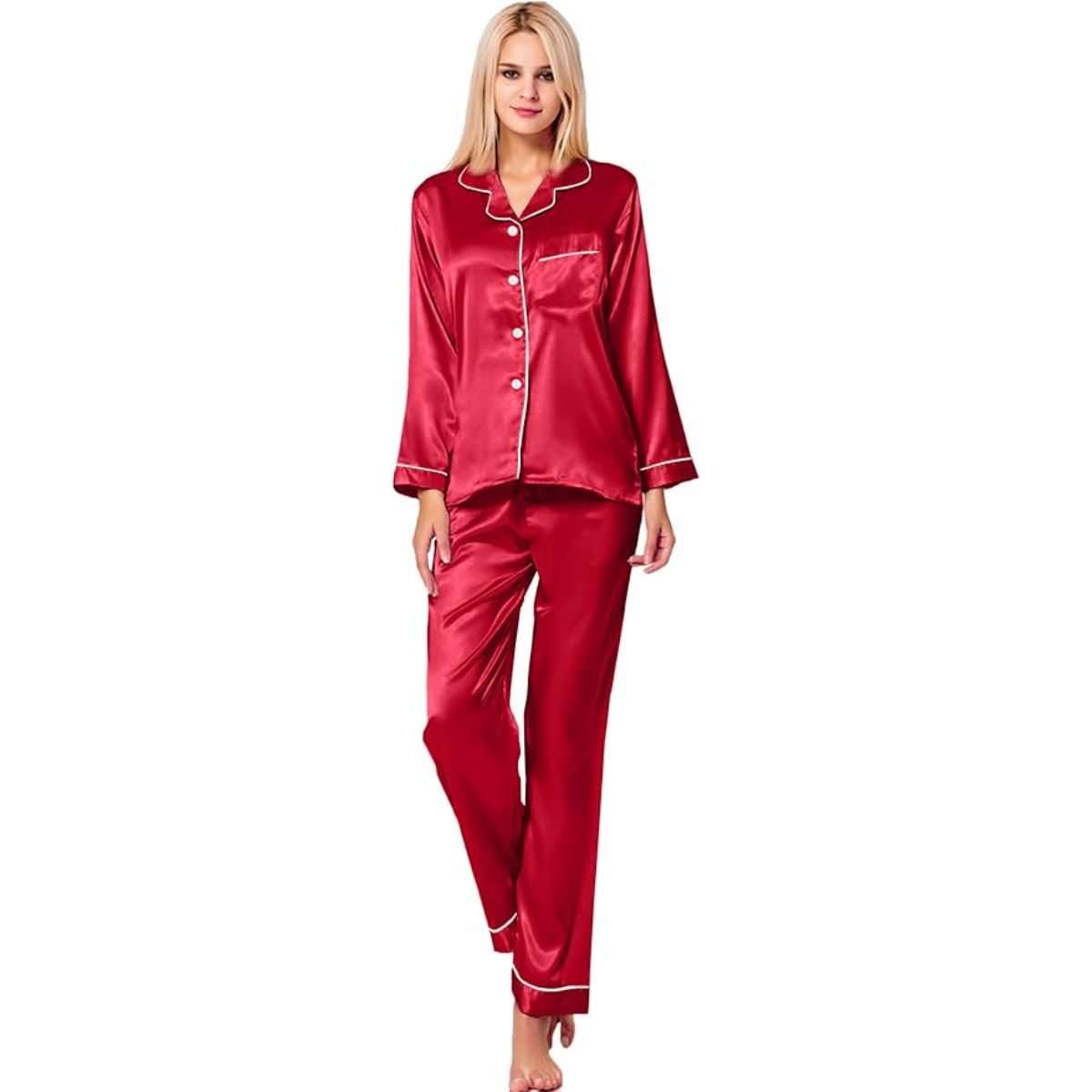 Button Down Long Sleeve Satin Pajama Set-Original Pajamas