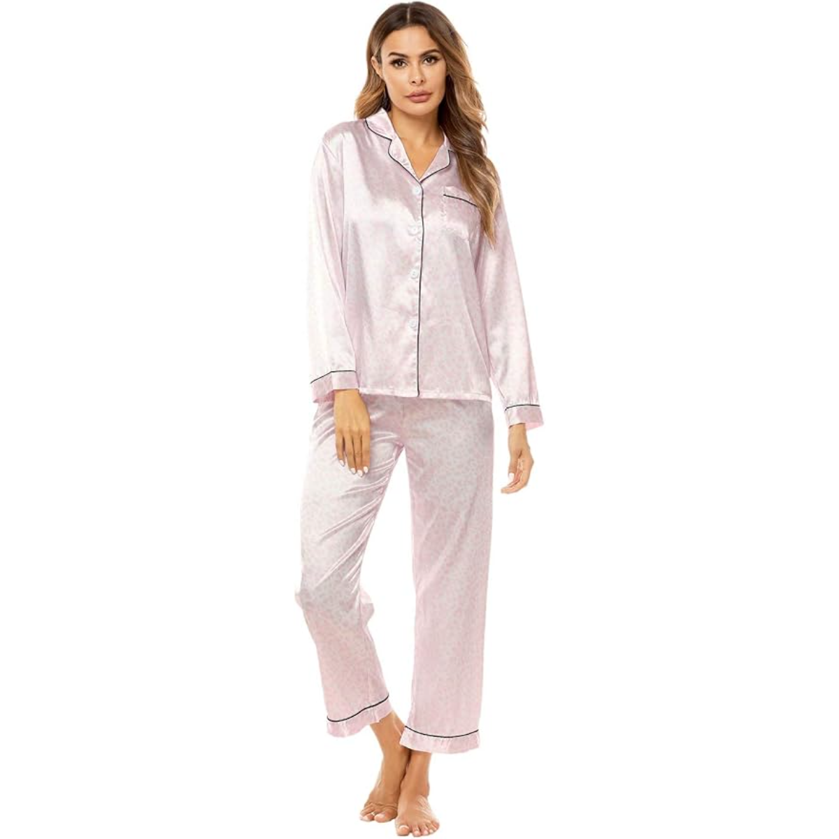 Button Down Long Sleeve Satin Pajama Set-Original Pajamas