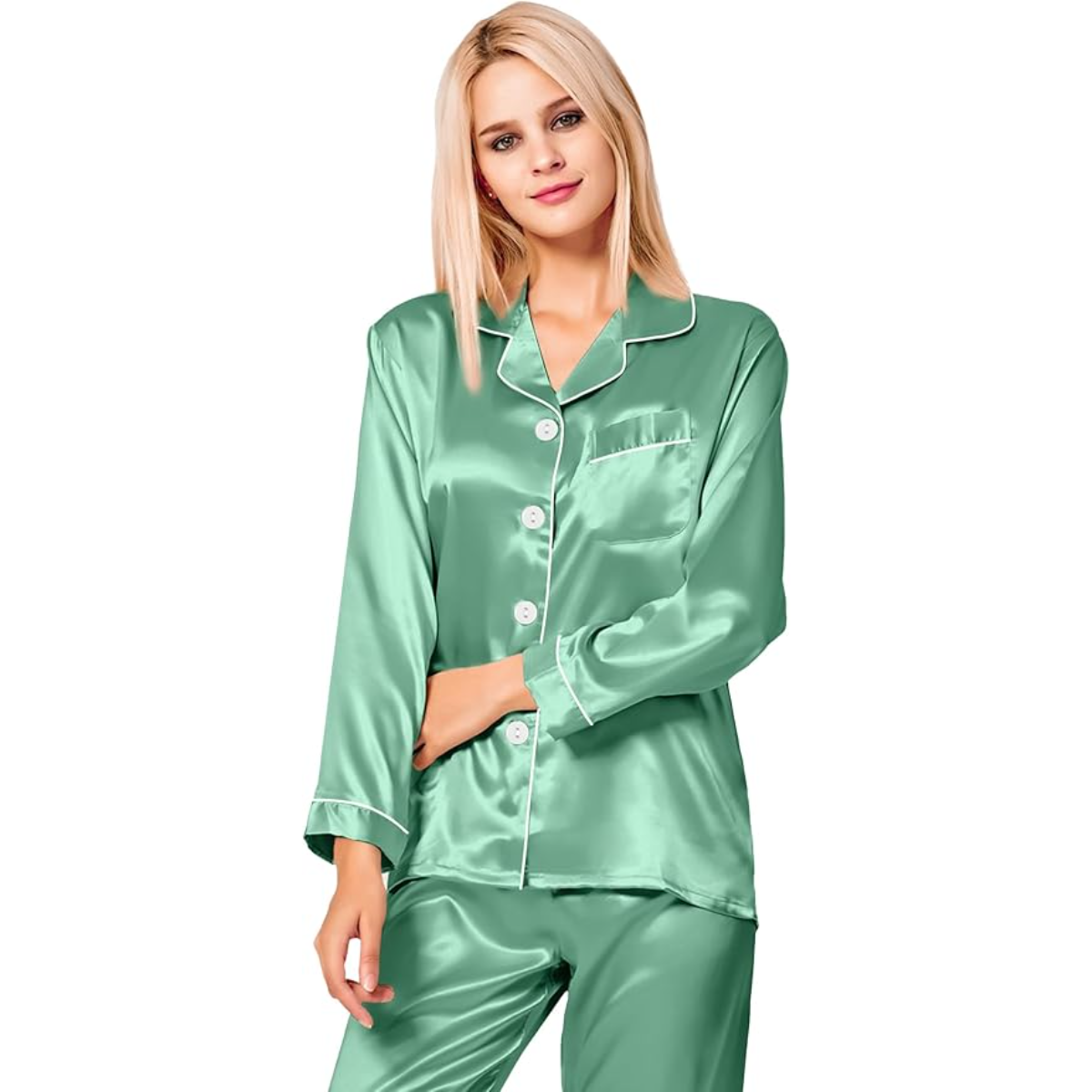 Button Down Long Sleeve Satin Pajama Set-Original Pajamas