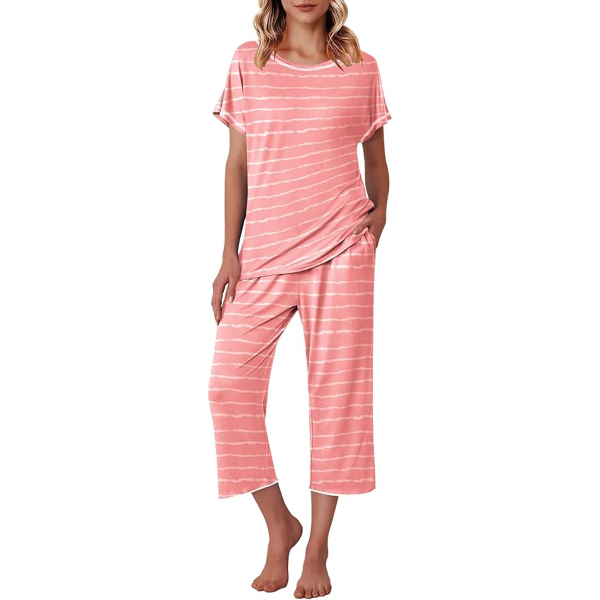 Printed Capri Pajama Set With Short Sleeve Top-Original PajamasPrinted Capri Pajama Set With Short Sleeve Top - Image 2