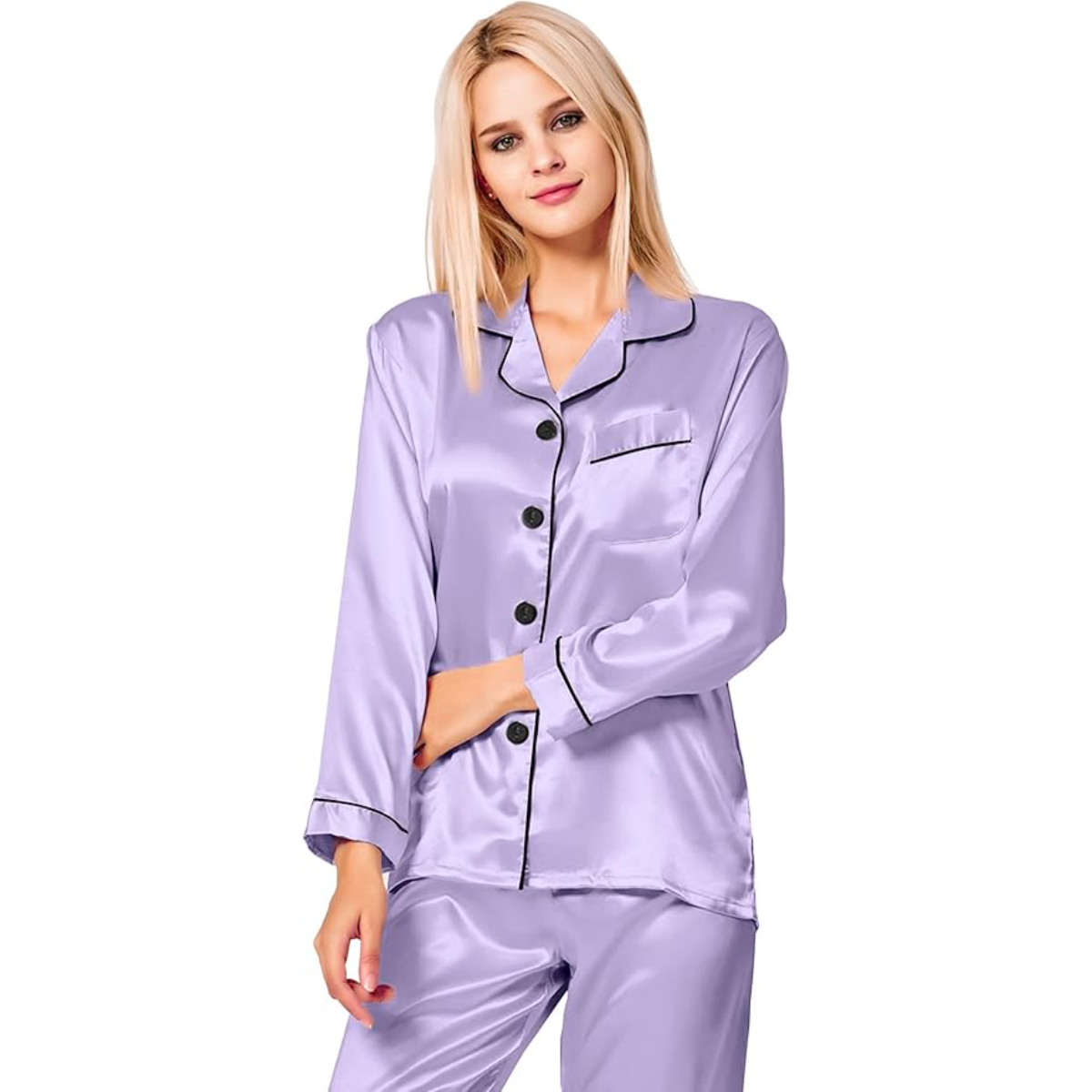 Button Down Long Sleeve Satin Pajama Set-Original Pajamas