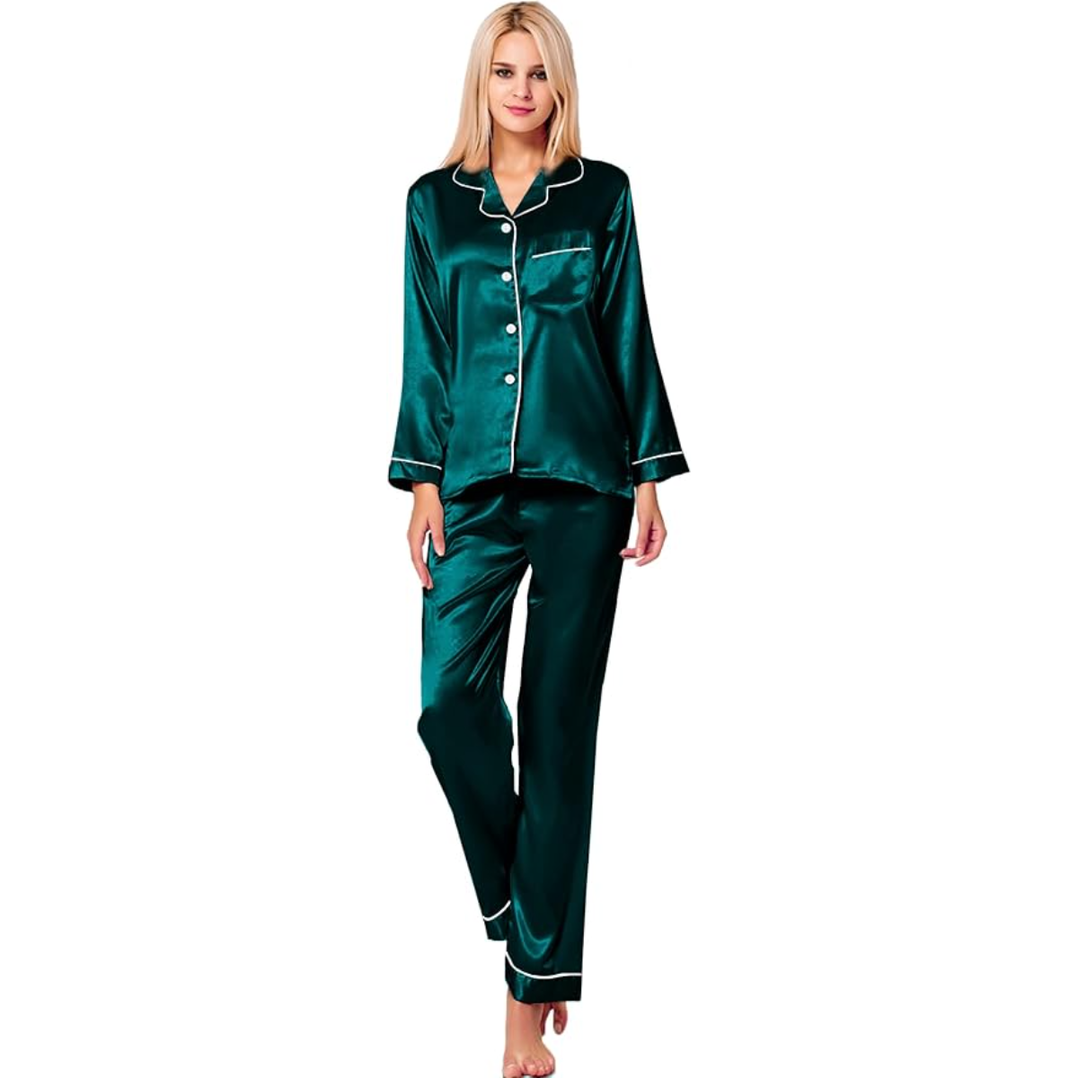 Long Sleeve Button Down Satin Pajama Set-Original Pajamas