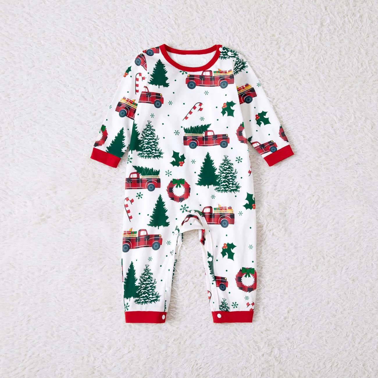 Long Sleeved Christmas Tree And Car Print Family Matching Pajama Set-Original Pajamas