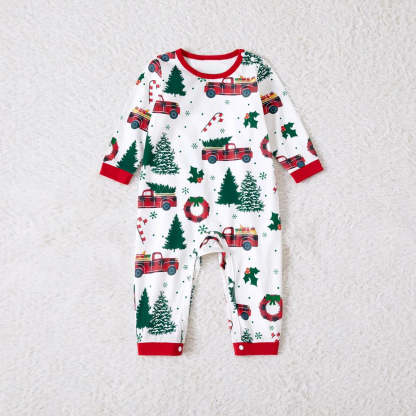 Long Sleeved Christmas Tree And Car Print Family Matching Pajama Set-Original Pajamas
