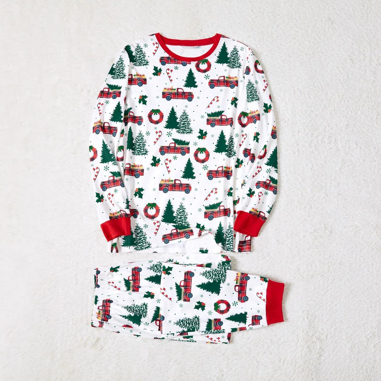 Long Sleeved Christmas Tree And Car Print Family Matching Pajama Set-Original Pajamas