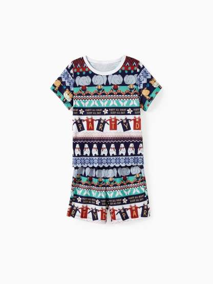 Family Matching Animal Print Short Sleeves Shorts Set With Pockets-Original Pajamas