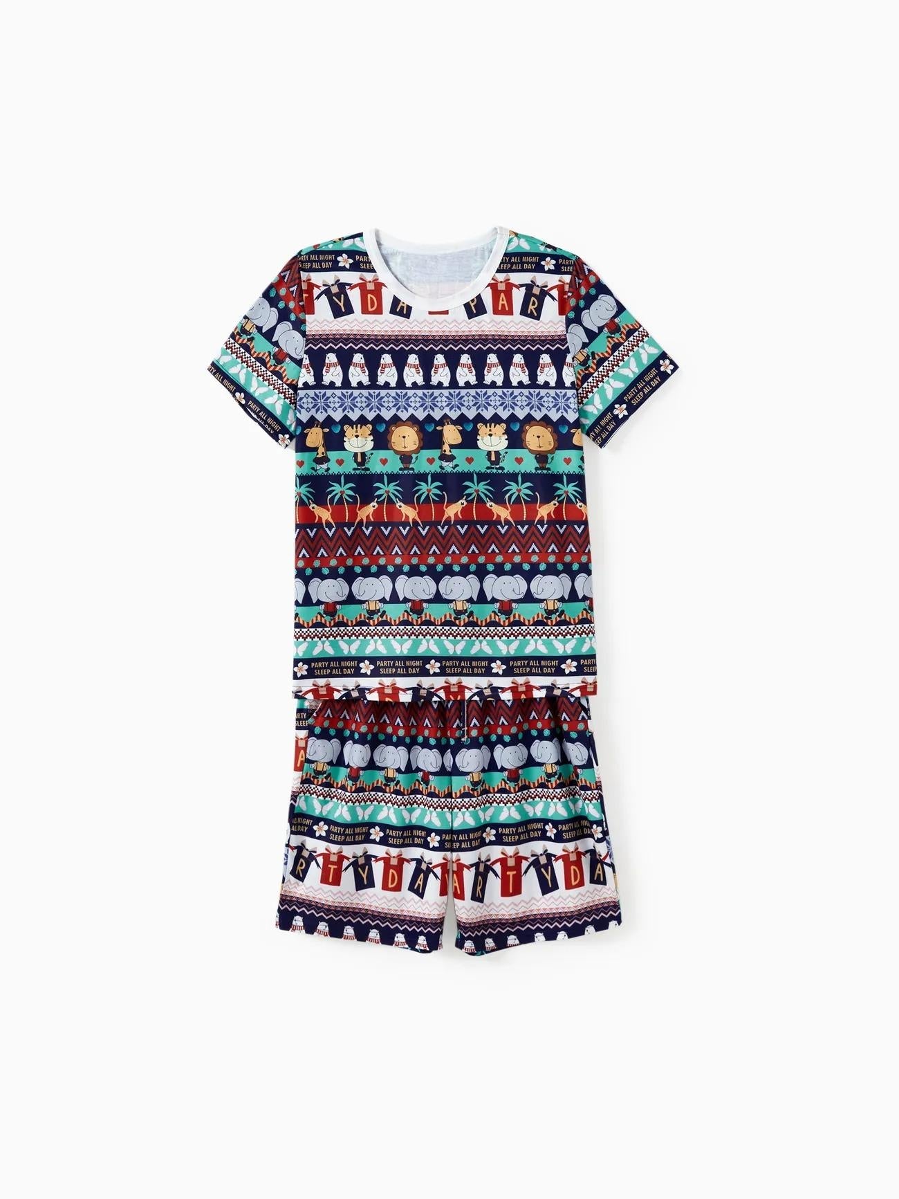 Family Matching Animal Print Short Sleeves Shorts Set With Pockets-Original Pajamas
