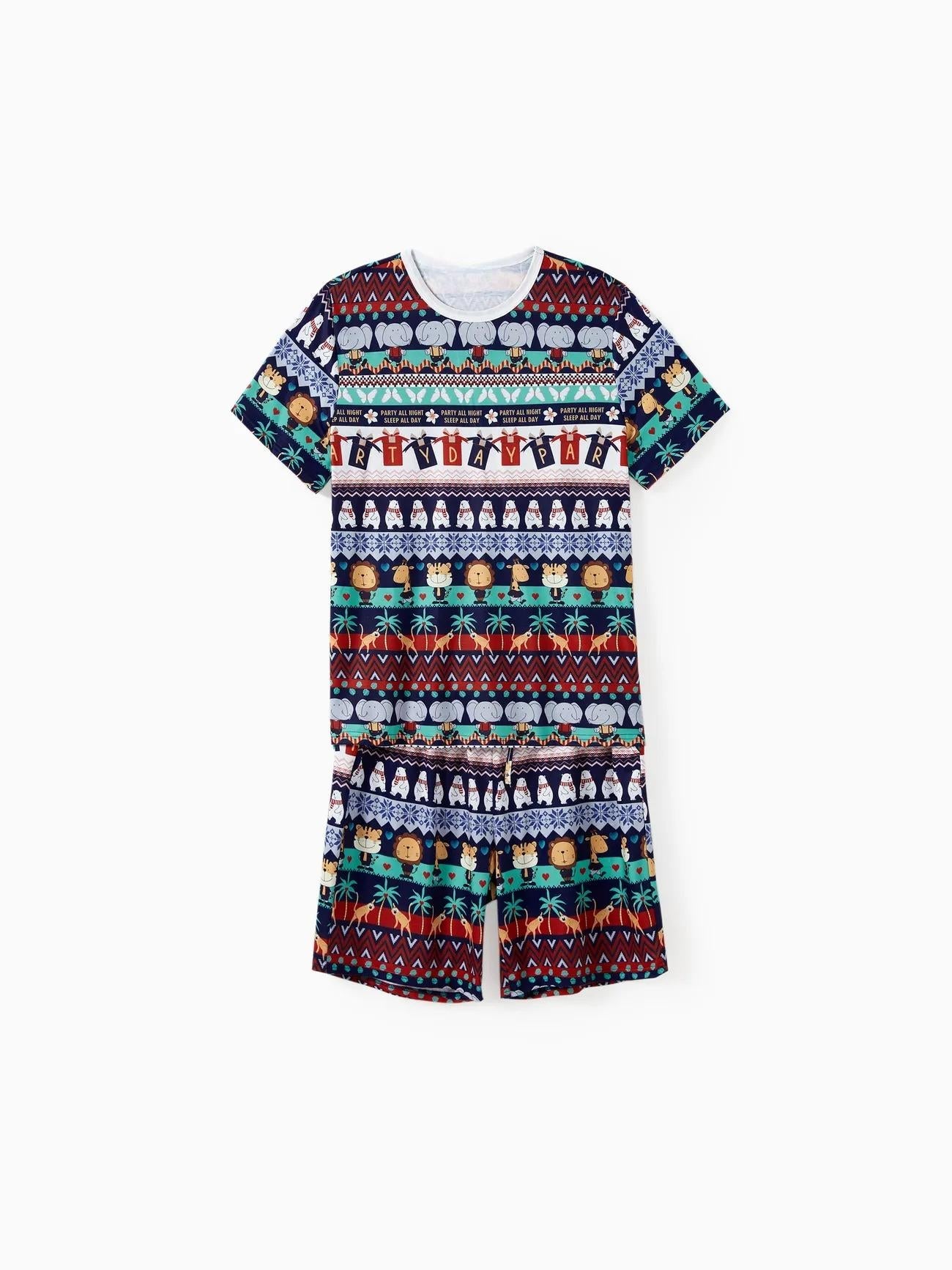 Family Matching Animal Print Short Sleeves Shorts Set With Pockets-Original Pajamas