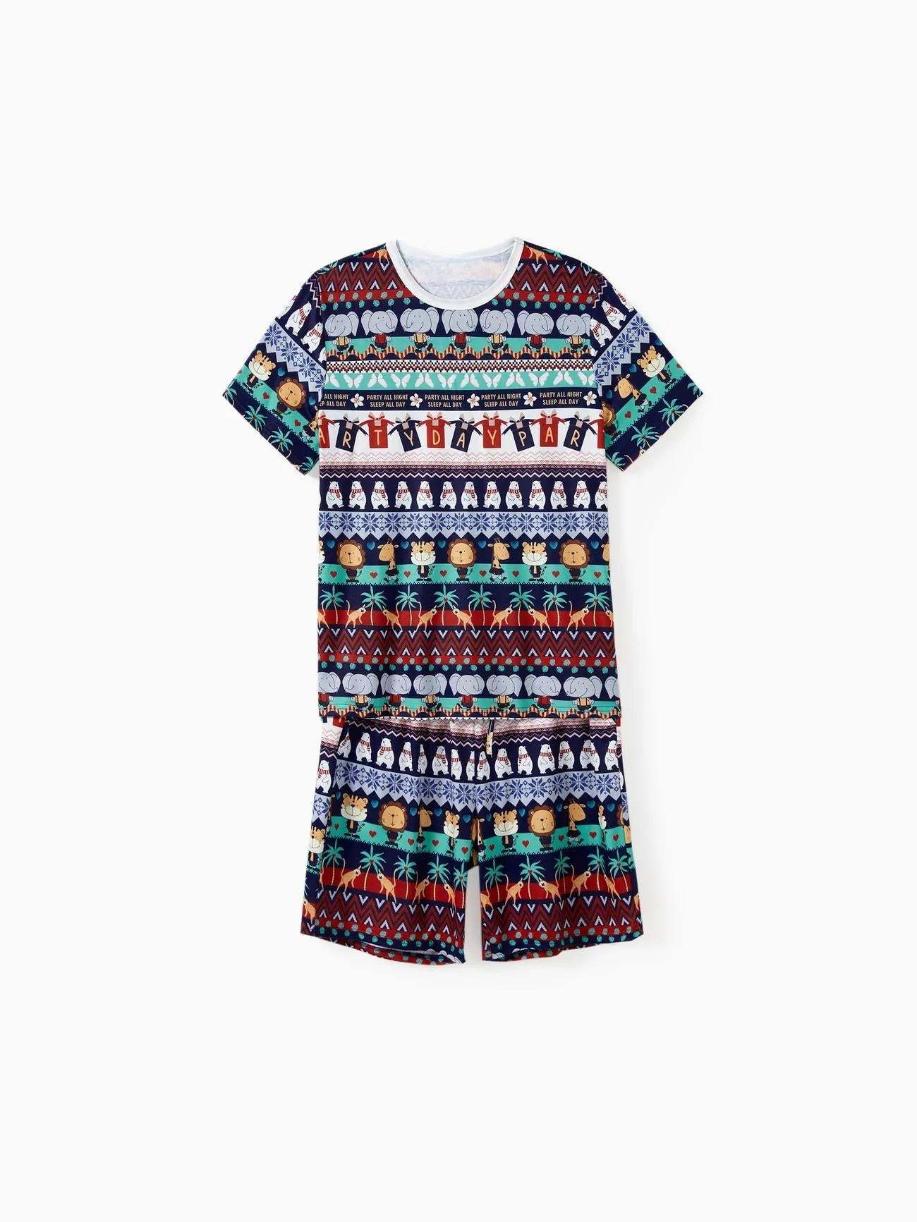 Family Matching Animal Print Short Sleeves Shorts Set With Pockets-Original Pajamas