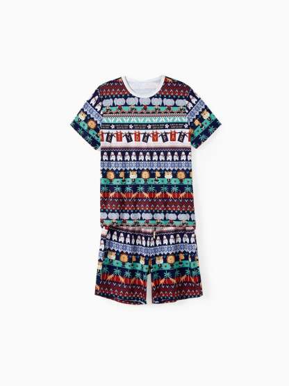 Family Matching Animal Print Short Sleeves Shorts Set With Pockets-Original Pajamas
