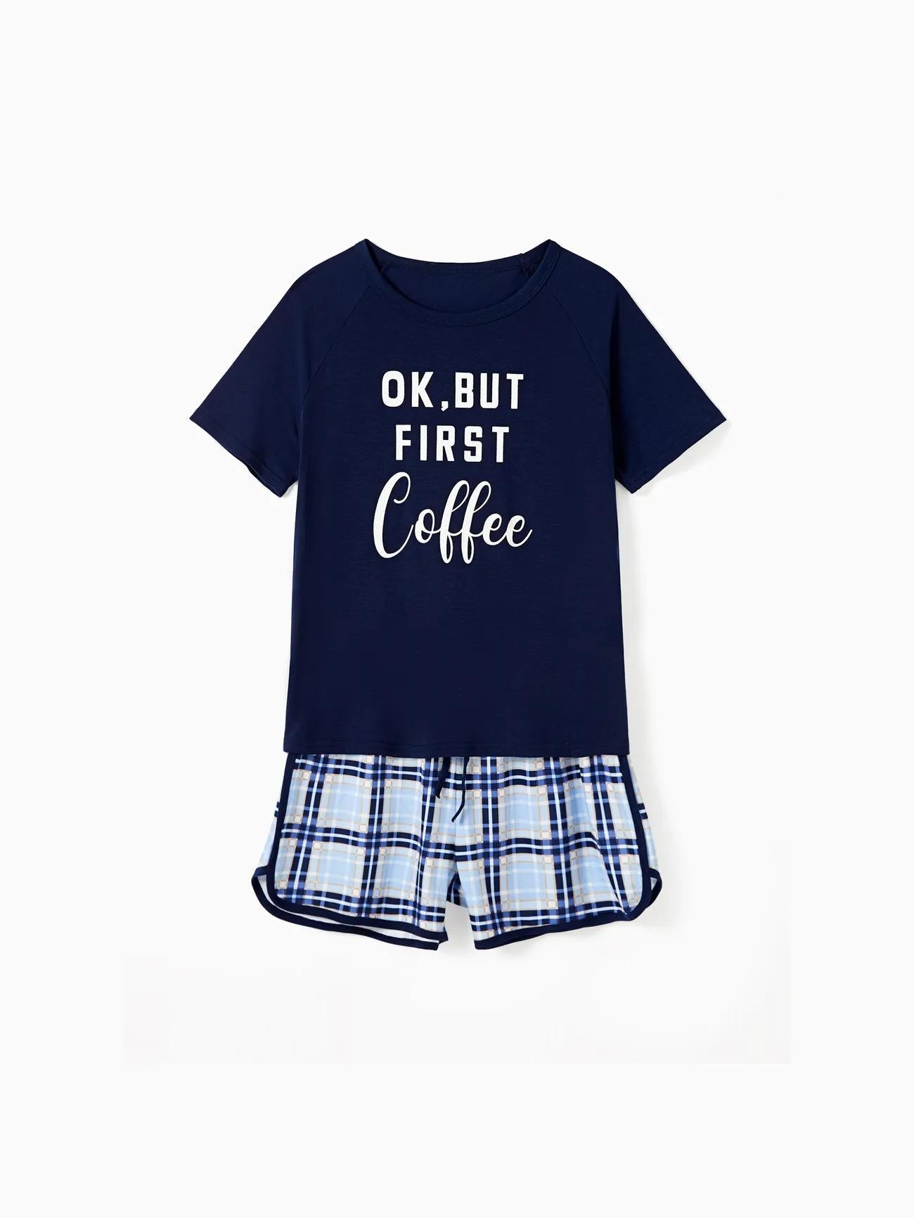 Ok But First Coffee Letter Print Family Matching Shorts Set-Original Pajamas
