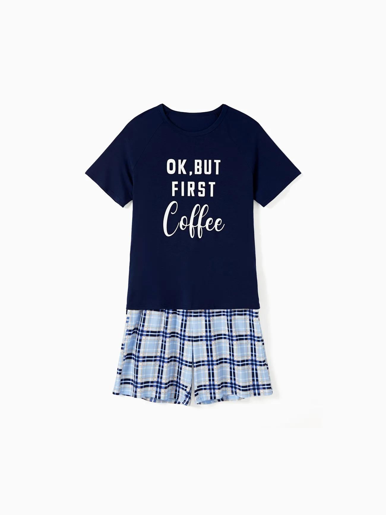Ok But First Coffee Letter Print Family Matching Shorts Set-Original Pajamas