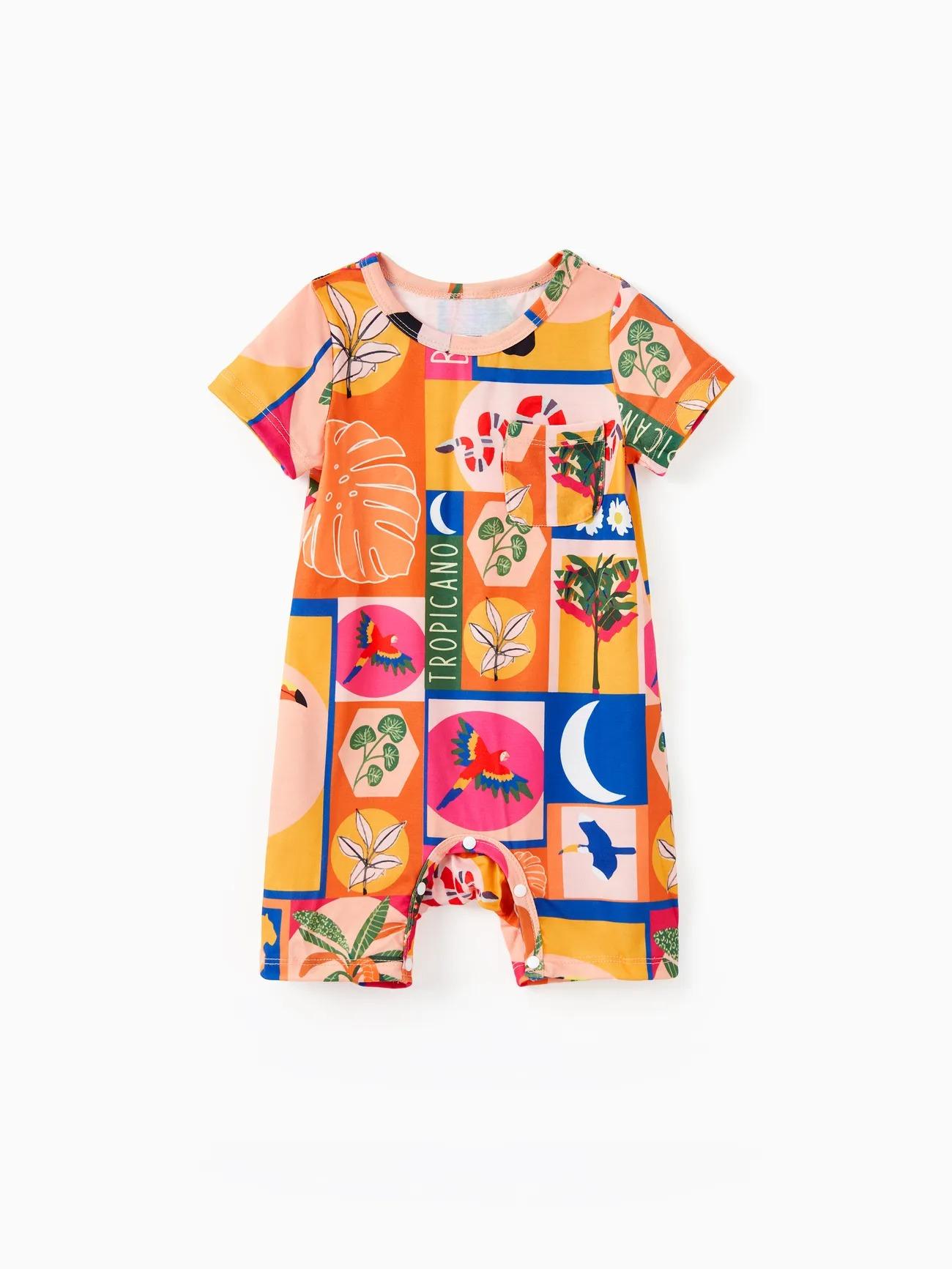 Family Matching Allover Tropical Print Shorts Sets-Original Pajamas