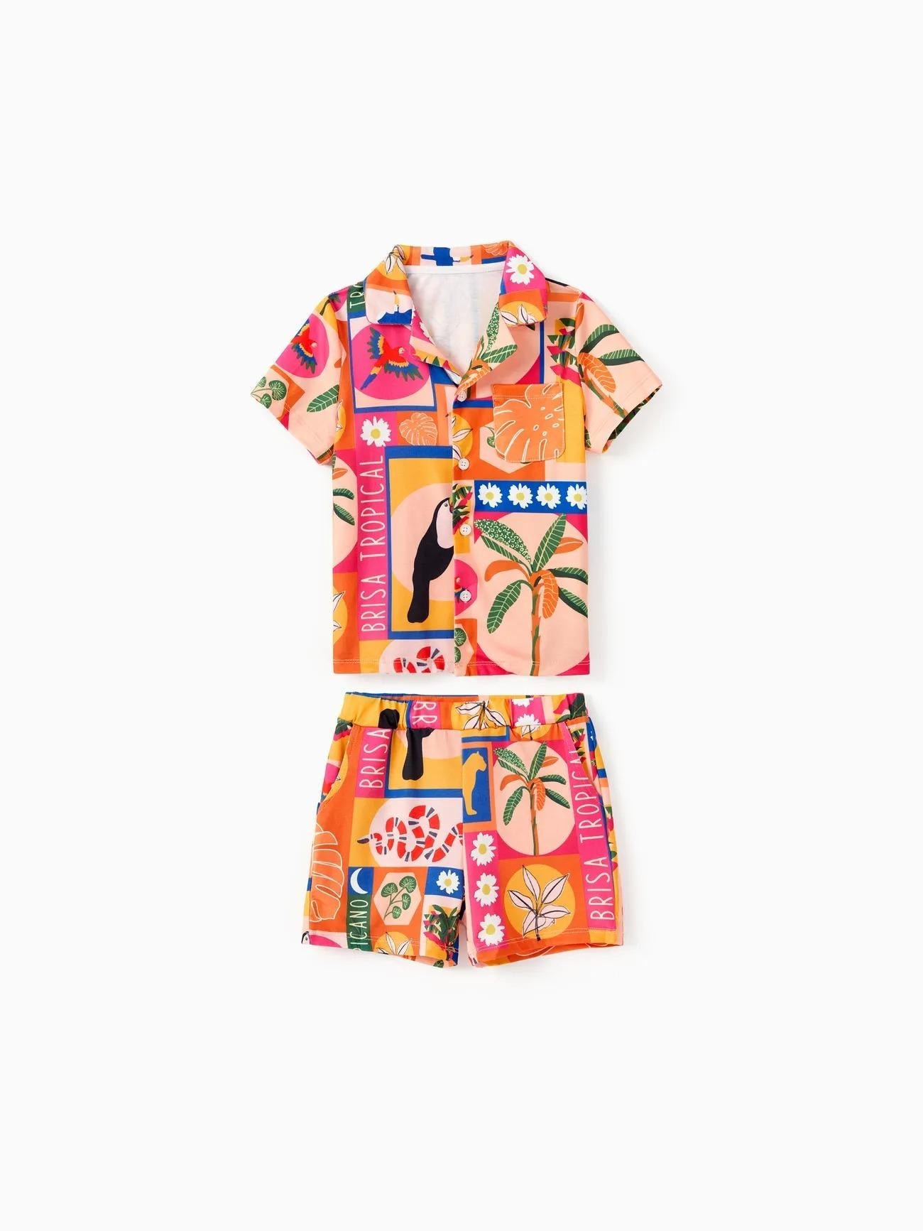 Family Matching Allover Tropical Print Shorts Sets-Original Pajamas