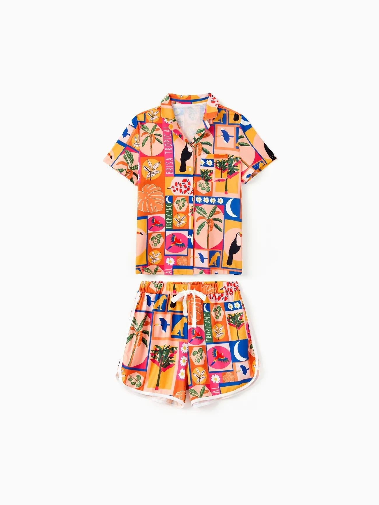 Family Matching Allover Tropical Print Shorts Sets-Original Pajamas