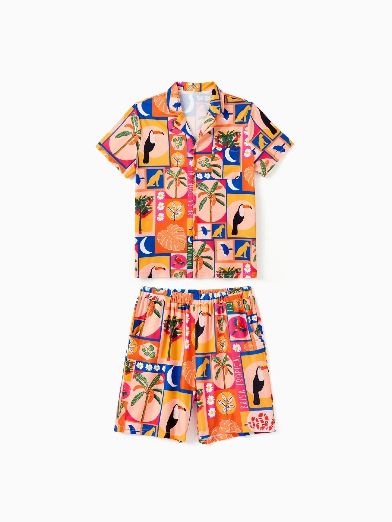 Family Matching Allover Tropical Print Shorts Sets-Original Pajamas