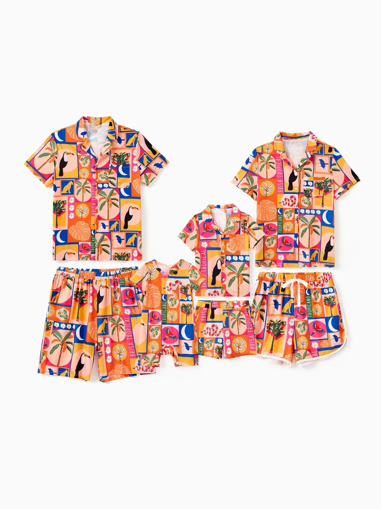 Family Matching Allover Tropical Print Shorts Sets-Original Pajamas