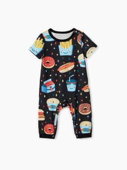 Family Matching Allover Cartoon Snack Graphics Shorts Sets-Original Pajamas