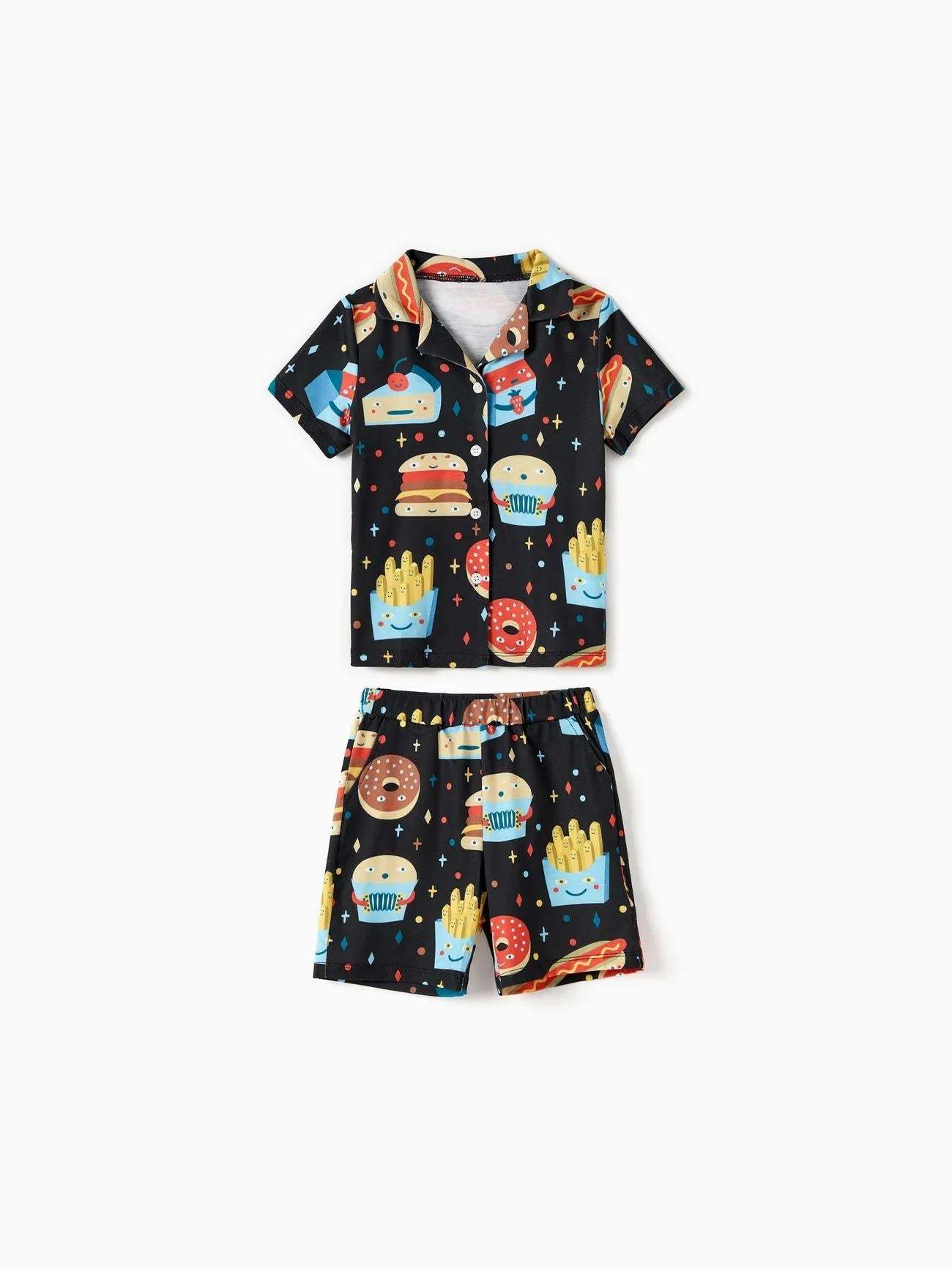 Family Matching Allover Cartoon Snack Graphics Shorts Sets-Original Pajamas