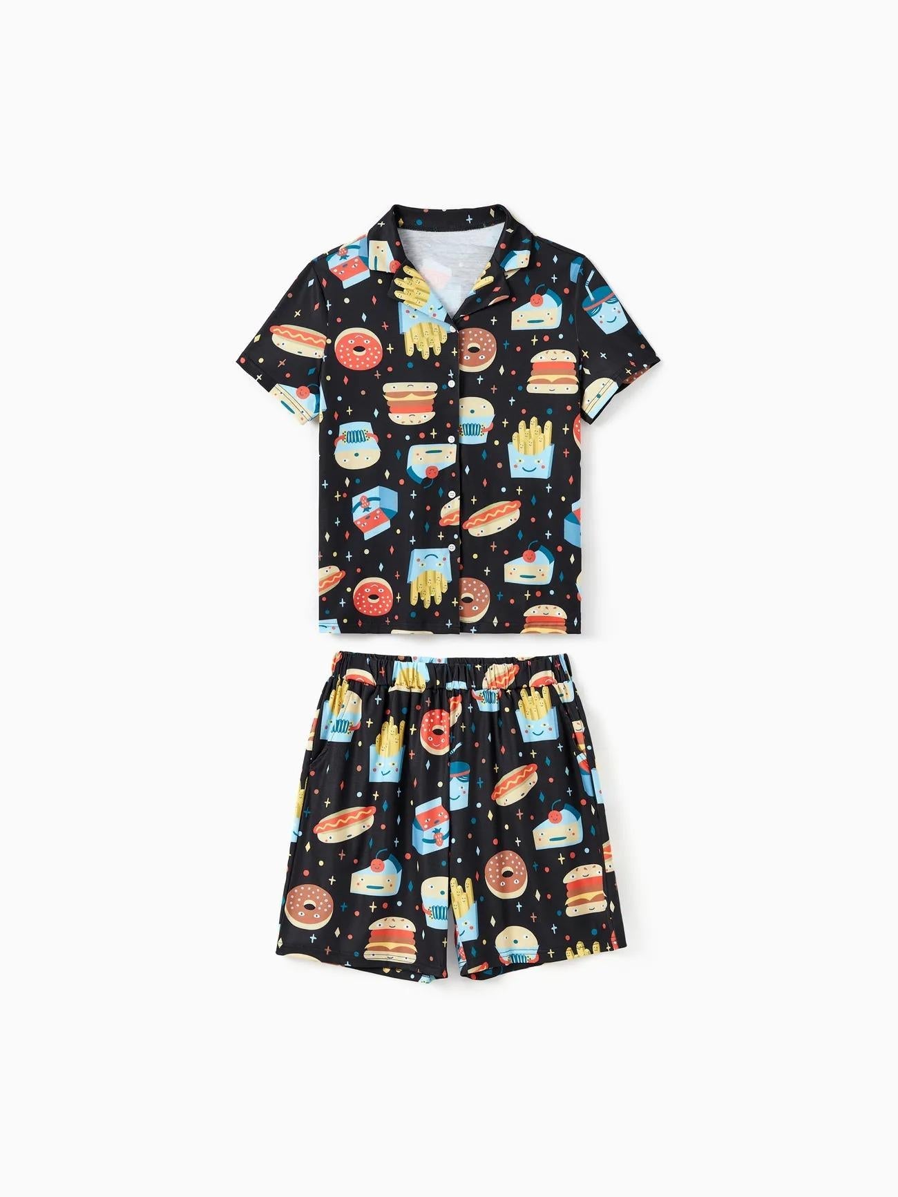 Family Matching Allover Cartoon Snack Graphics Shorts Sets-Original Pajamas