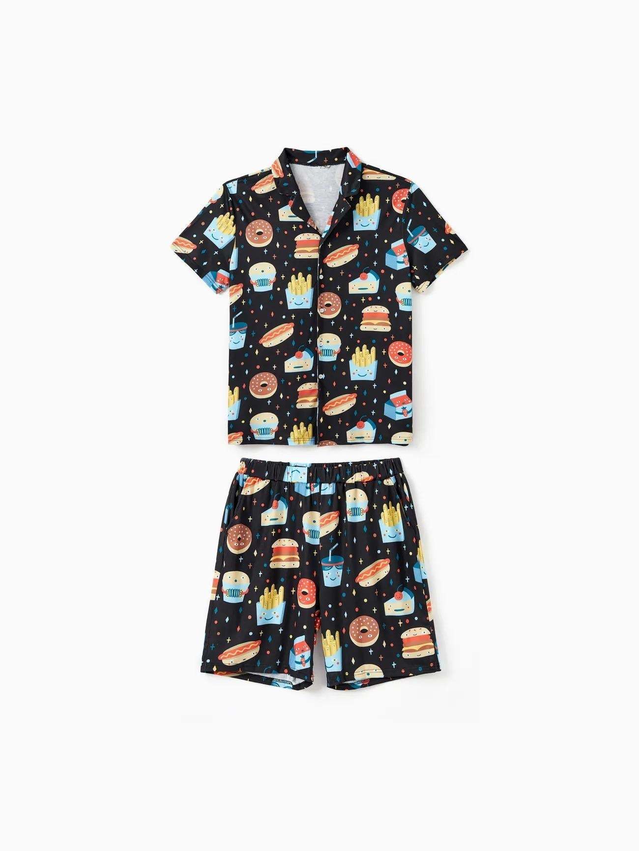 Family Matching Allover Cartoon Snack Graphics Shorts Sets-Original Pajamas
