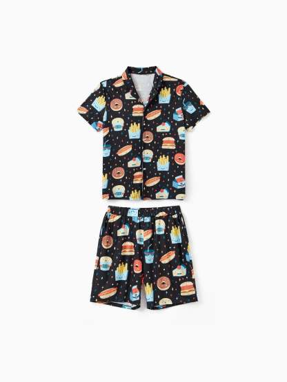 Family Matching Allover Cartoon Snack Graphics Shorts Sets-Original Pajamas