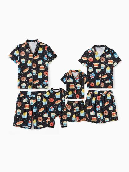 Family Matching Allover Cartoon Snack Graphics Shorts Sets-Original Pajamas