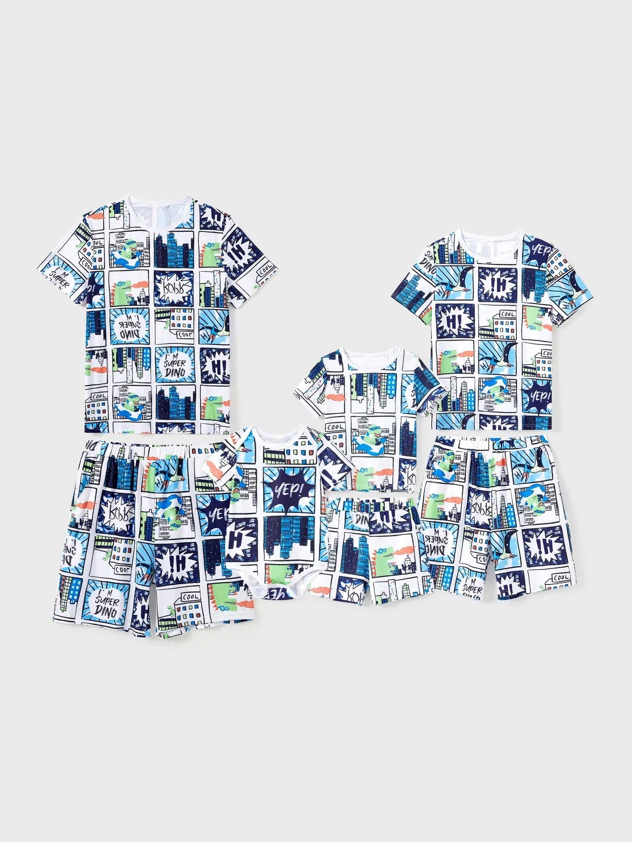 Family Matching Pajama Sets With Comic Dinosaurs Print-Original Pajamas