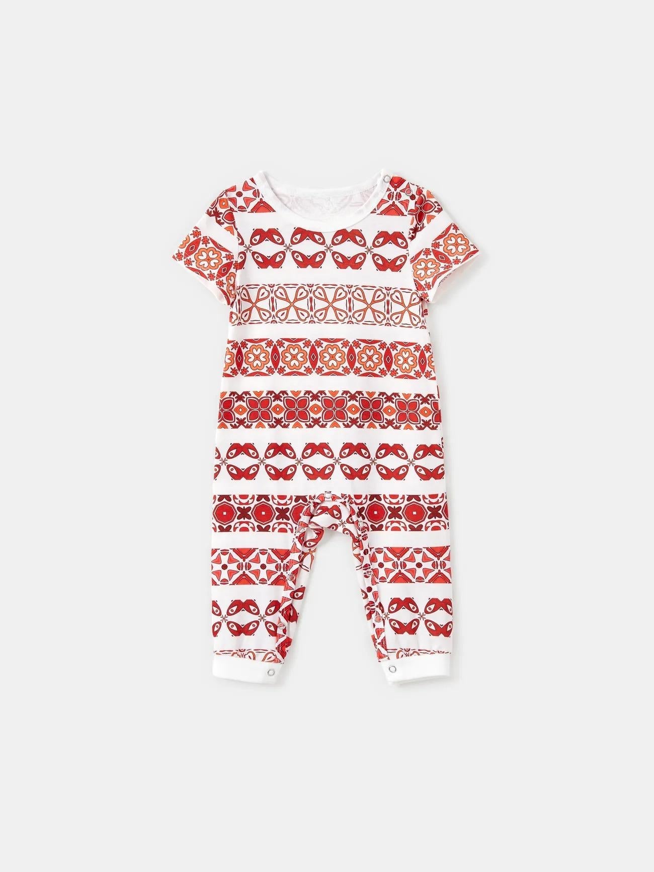 Family Matching Printed Top and Pocketed Shorts Sets-Original Pajamas