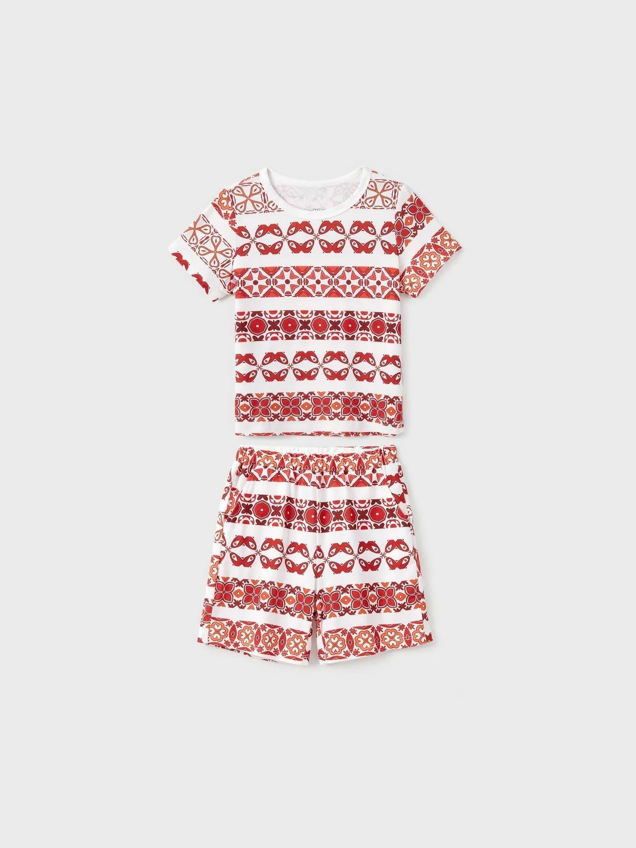 Family Matching Printed Top and Pocketed Shorts Sets-Original Pajamas