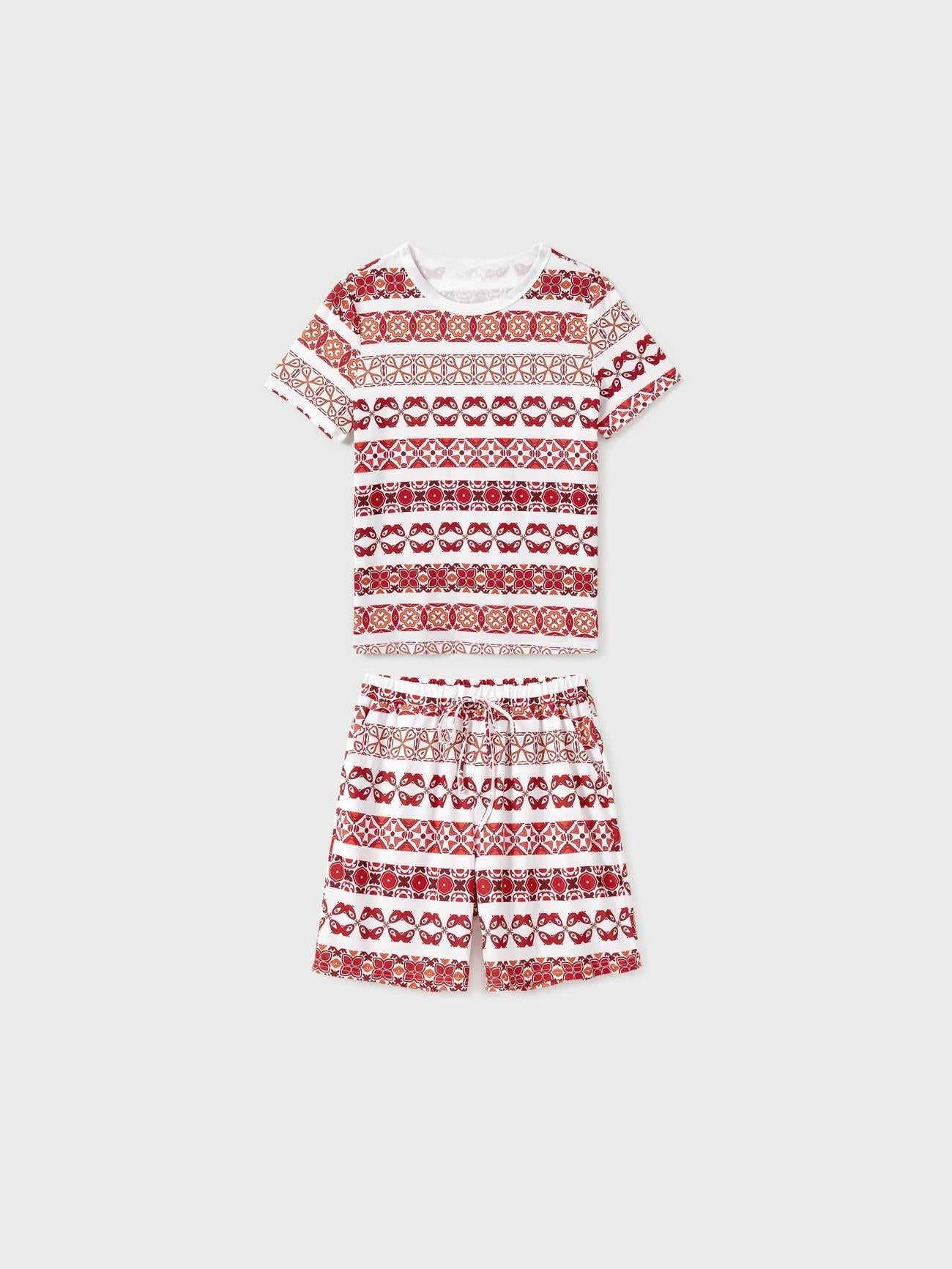 Family Matching Printed Top and Pocketed Shorts Sets-Original Pajamas