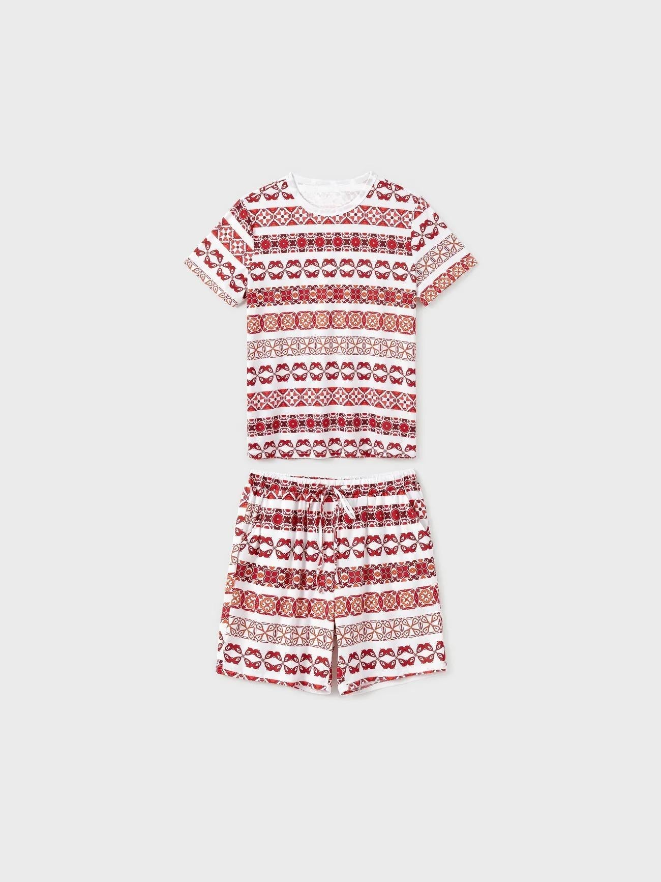 Family Matching Printed Top and Pocketed Shorts Sets-Original Pajamas