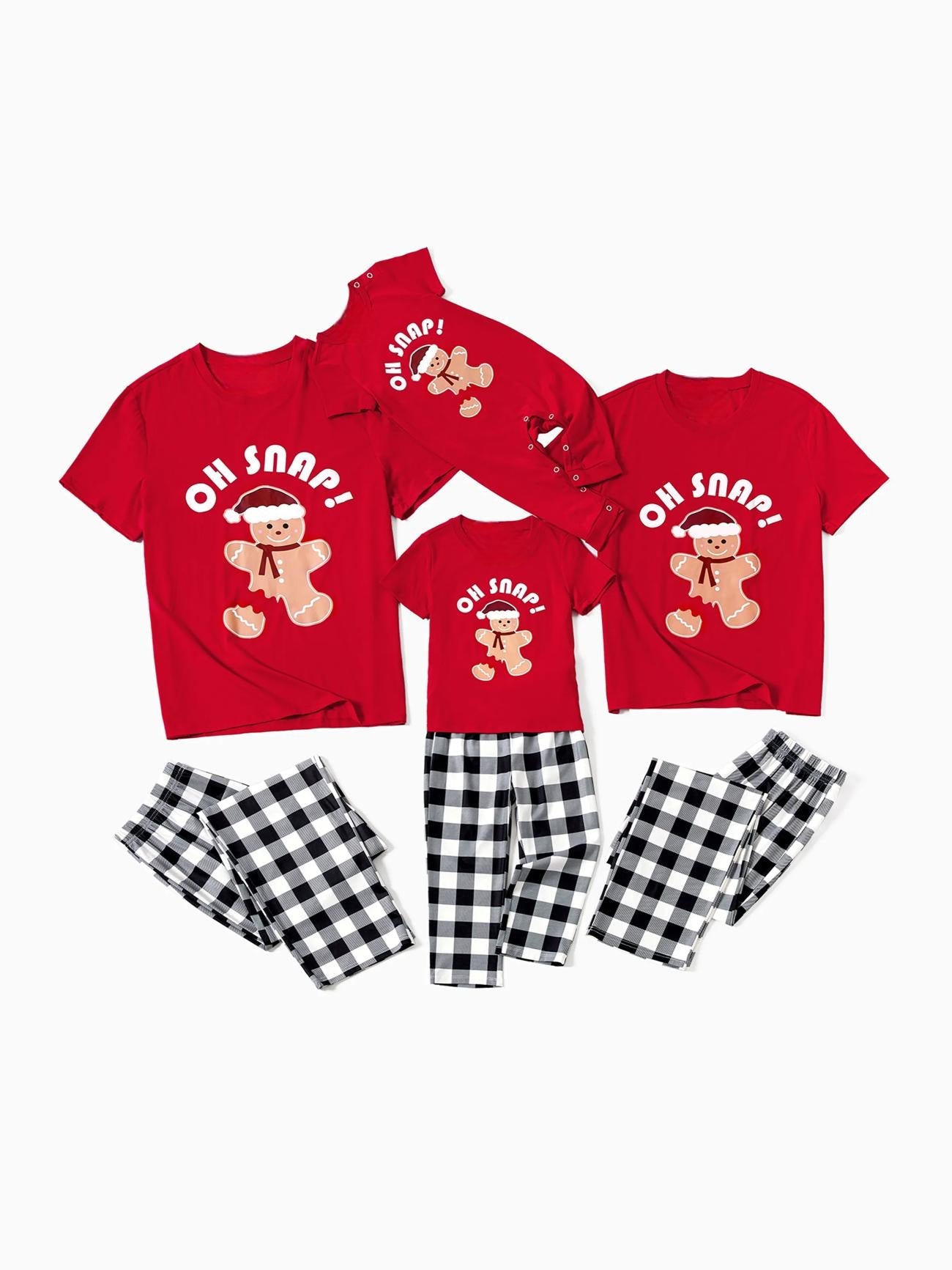 Christmas Family Matching Gingerbread Print Top And Plaid Pajama Set-Original Pajamas