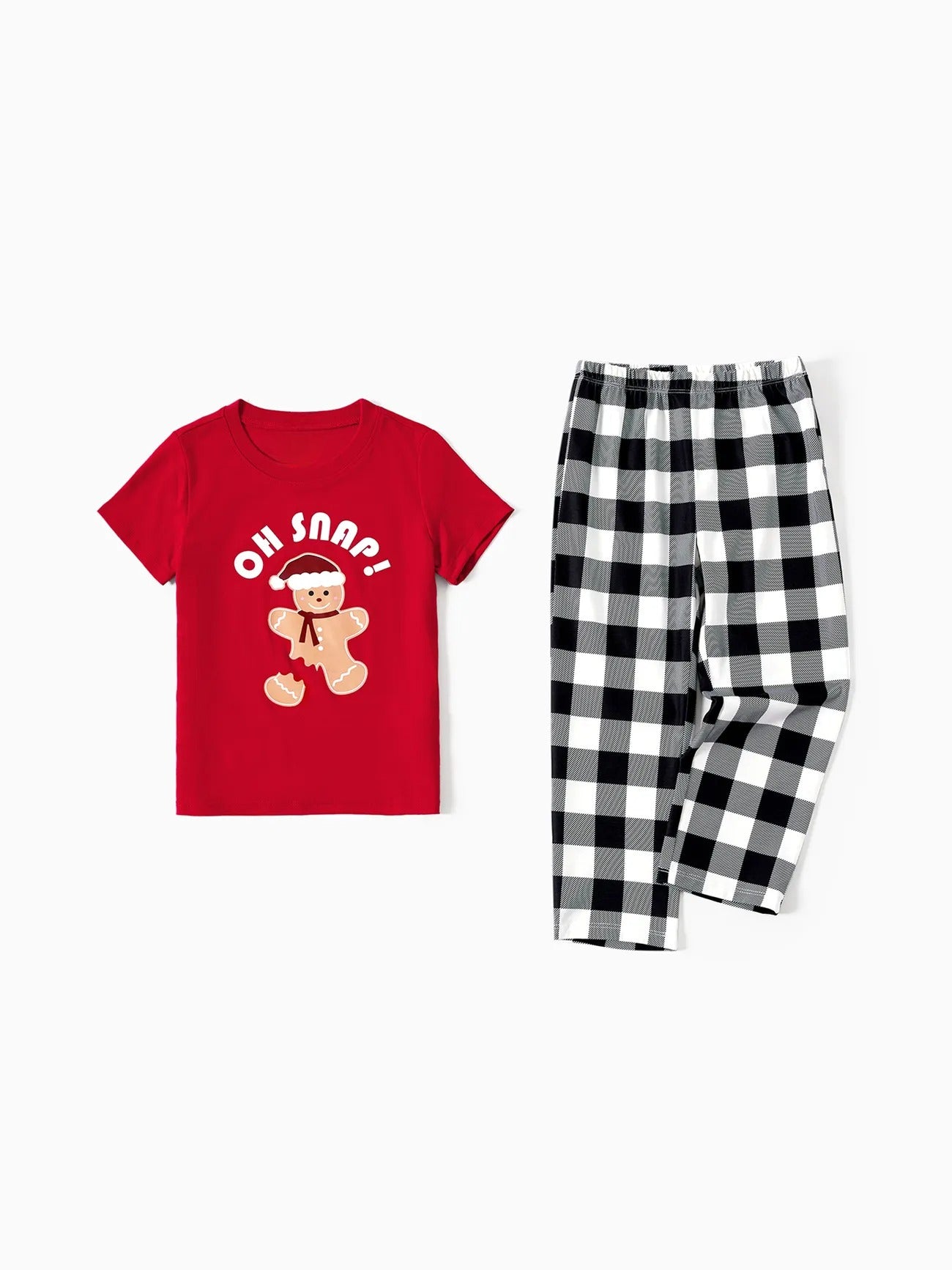 Christmas Family Matching Gingerbread Print Top And Plaid Pajama Set-Original Pajamas