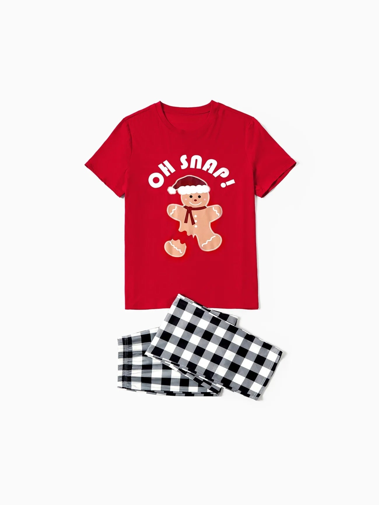 Christmas Family Matching Gingerbread Print Top And Plaid Pajama Set-Original Pajamas