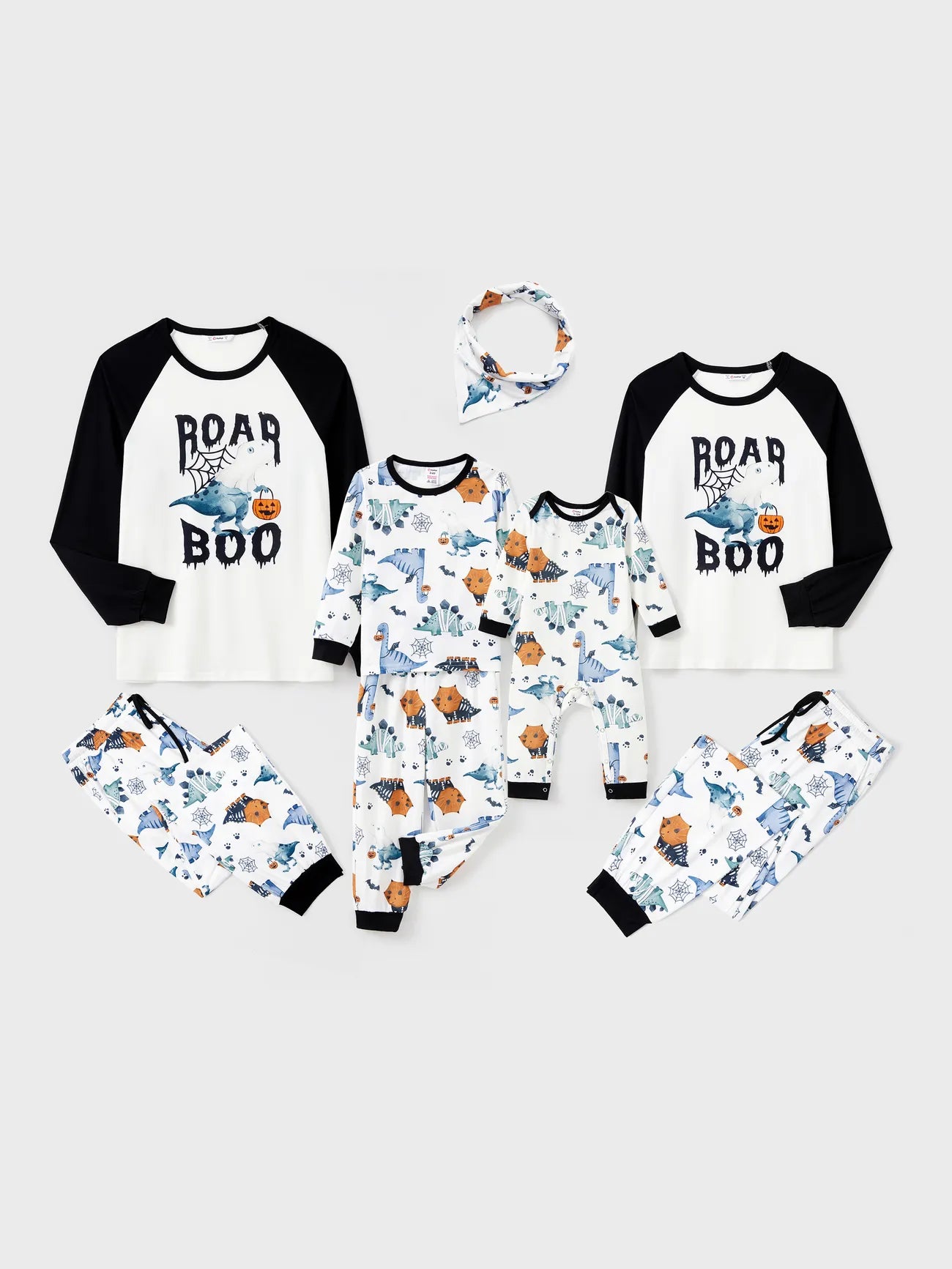 Halloween Family Matching Dinosaur And Pumpkin Printed Pajama Set-Original Pajamas