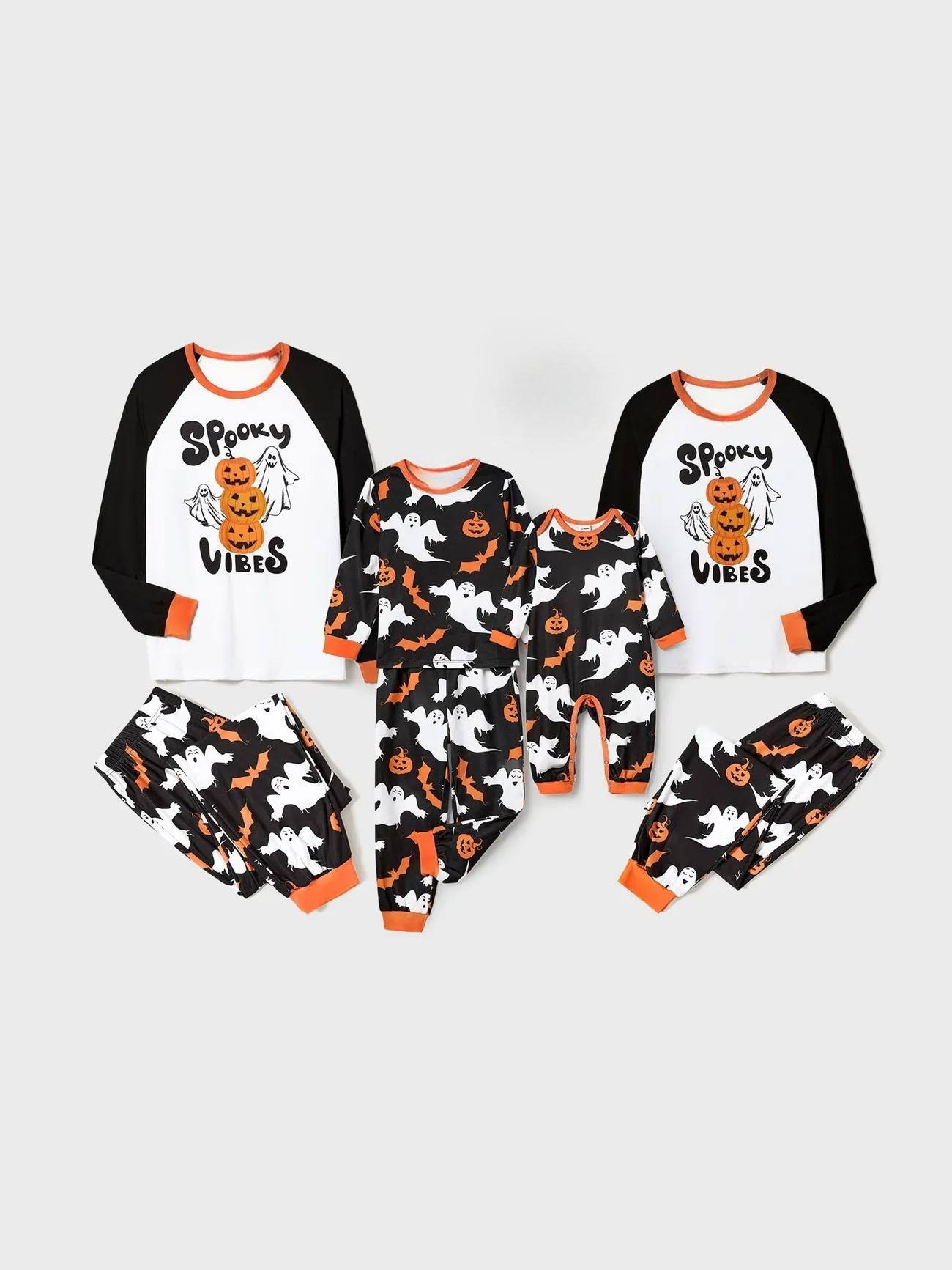 Halloween Family Matching Letter And Pumpkin Print Pajama Sets-Original Pajamas