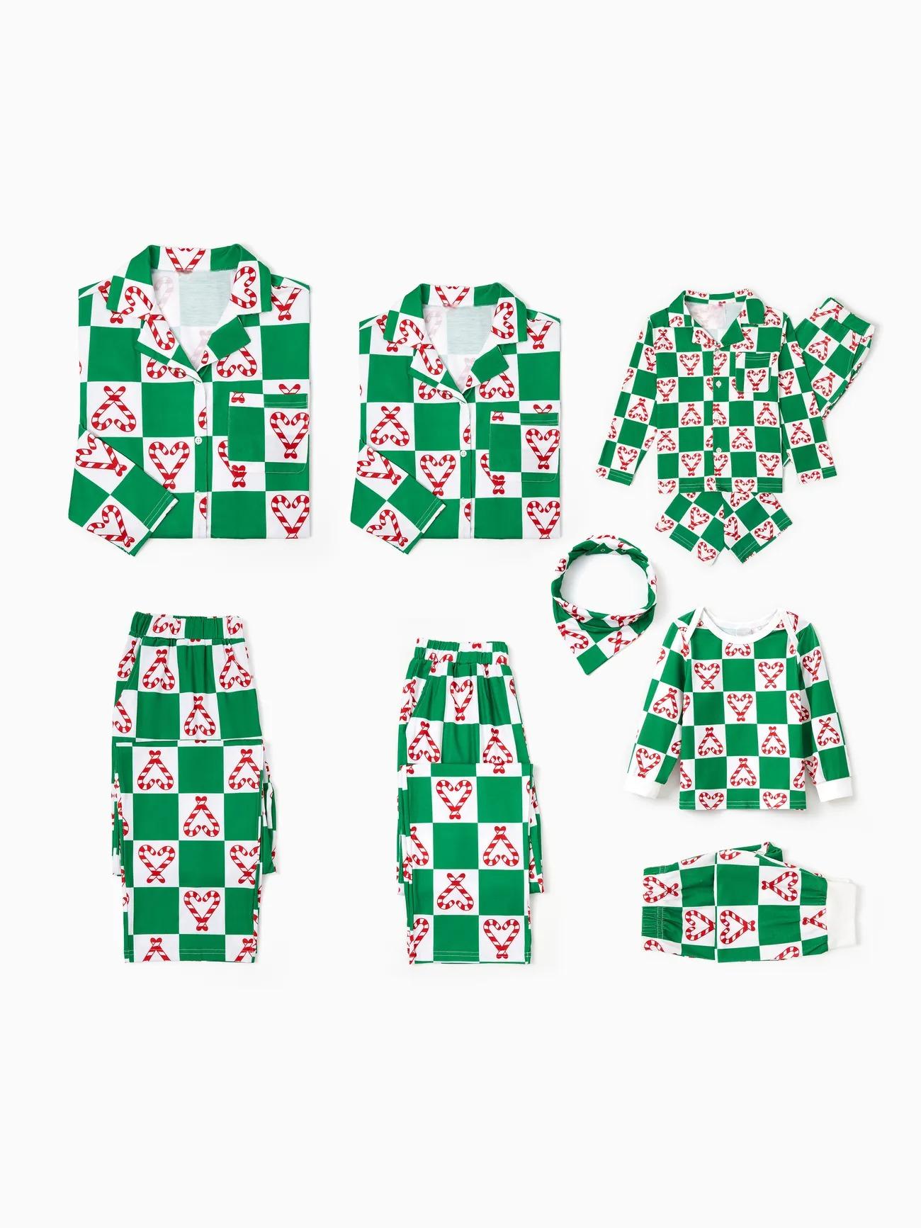 Printed Family Christmas Candy Cane Design Collared Pajama Set-Original Pajamas
