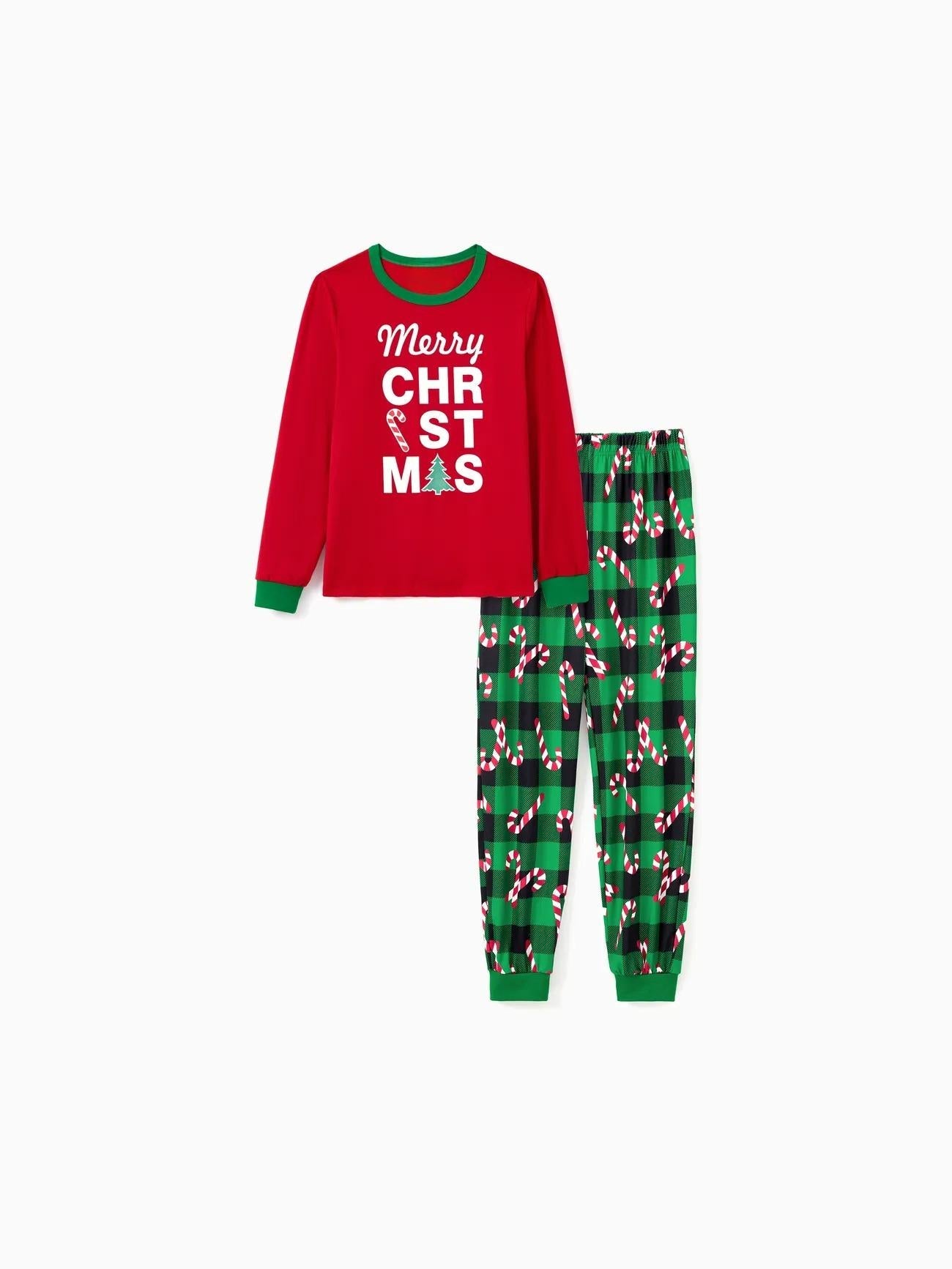 Printed Candy Cane Glow In The Dark Merry Christmas Family Pajama Set-Original Pajamas
