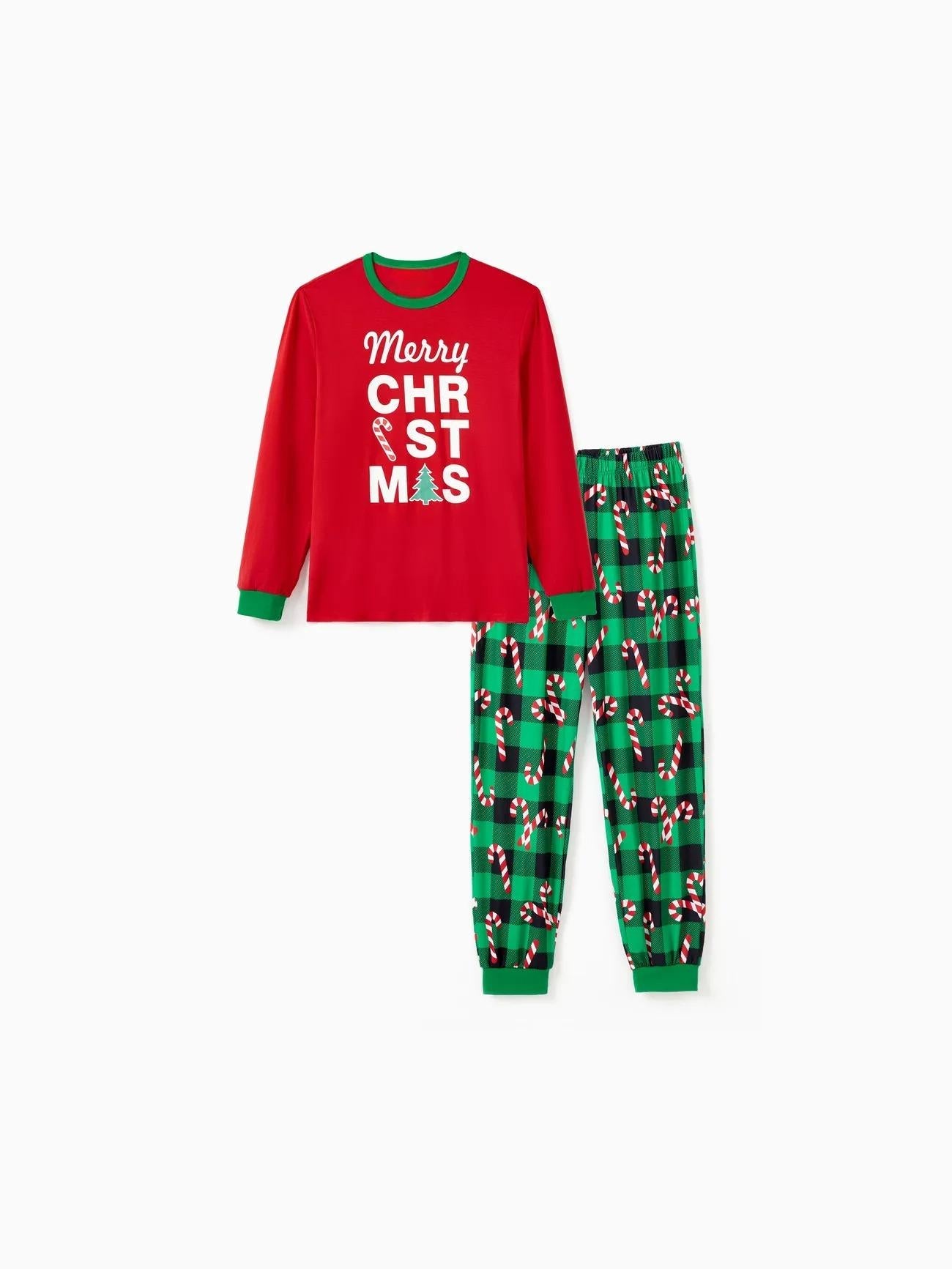 Printed Candy Cane Glow In The Dark Merry Christmas Family Pajama Set-Original Pajamas