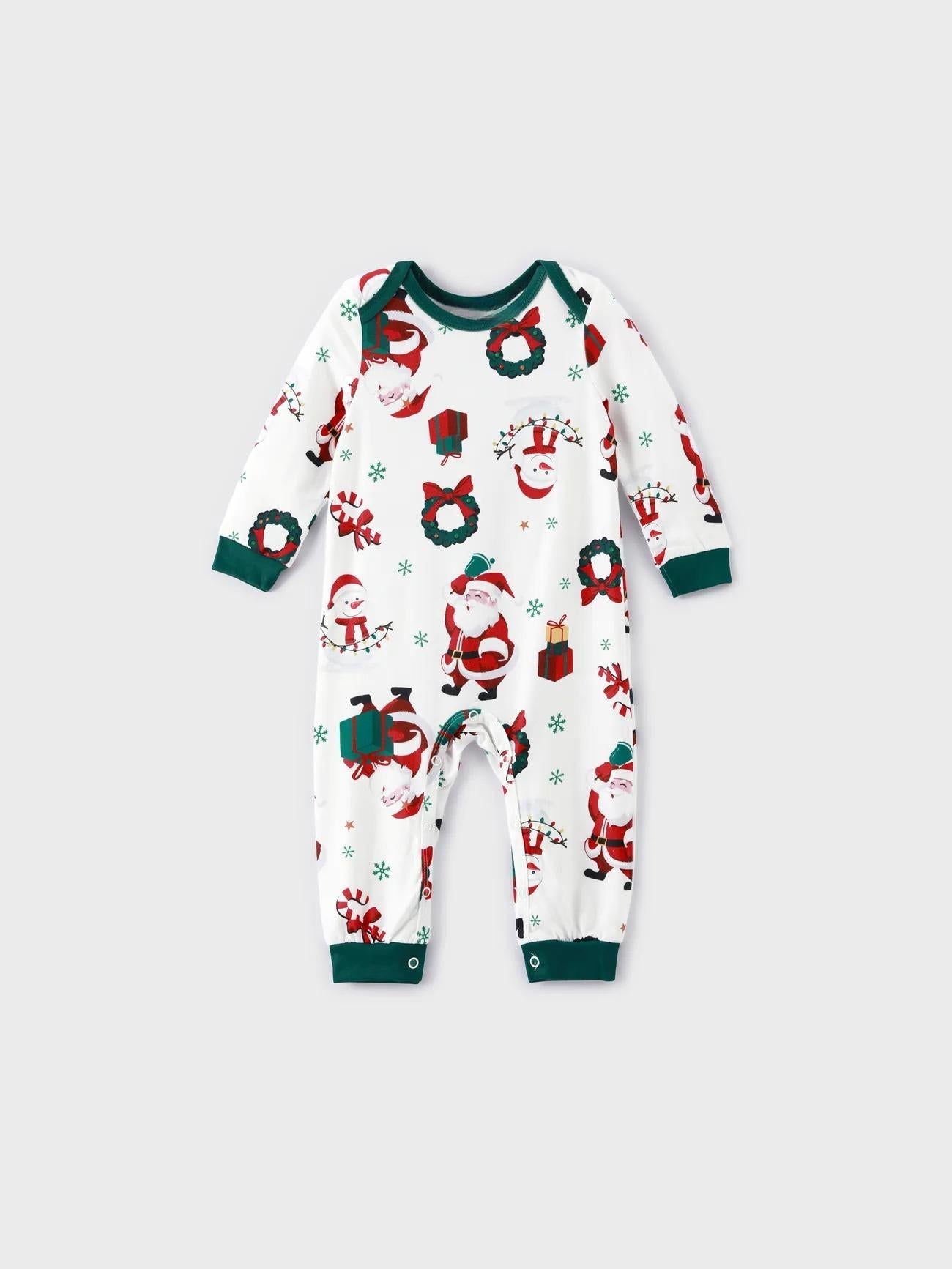 Santa And Wreaths Print Christmas Family Matching Pajama Set-Original Pajamas