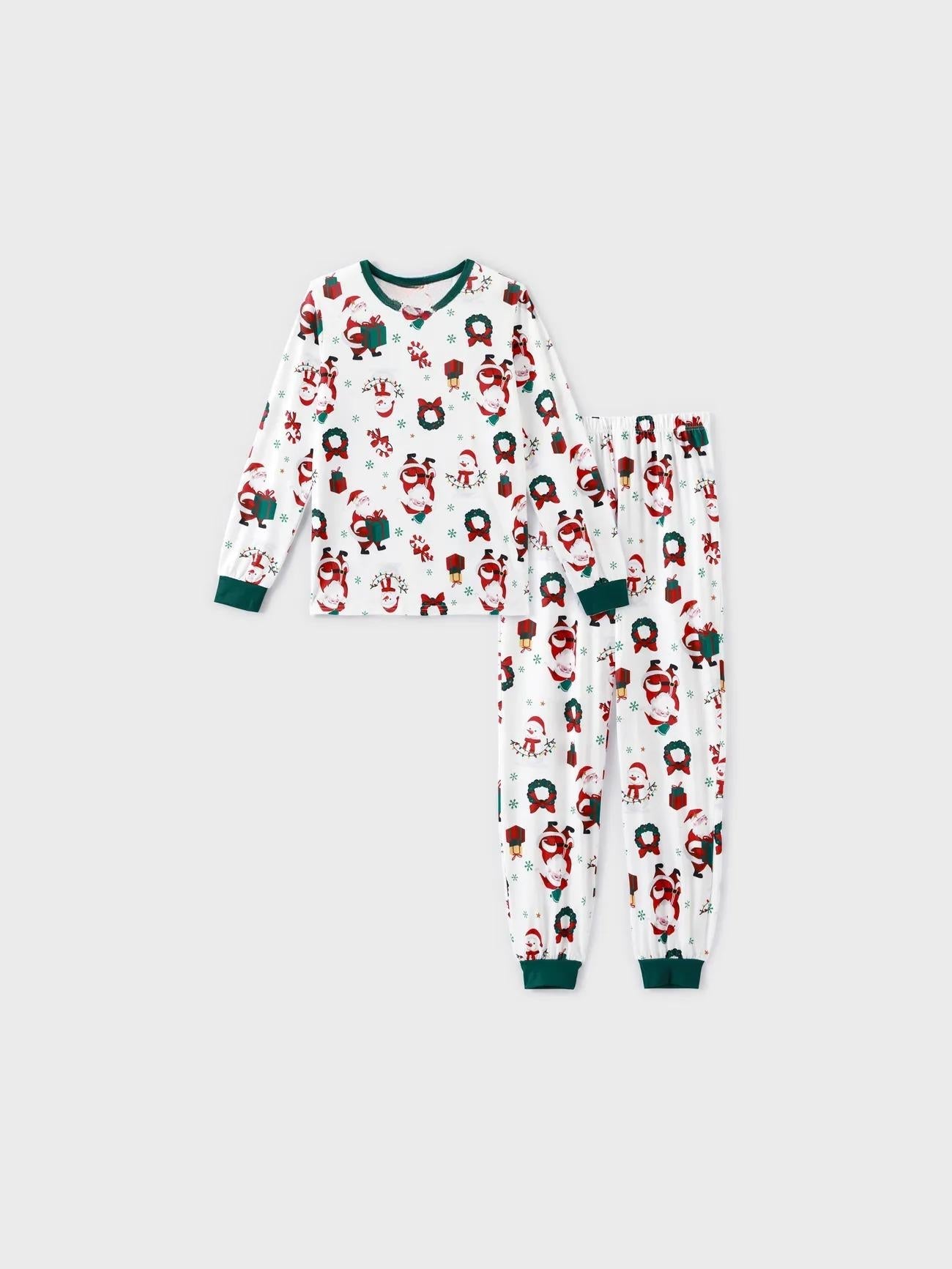 Santa And Wreaths Print Christmas Family Matching Pajama Set-Original Pajamas