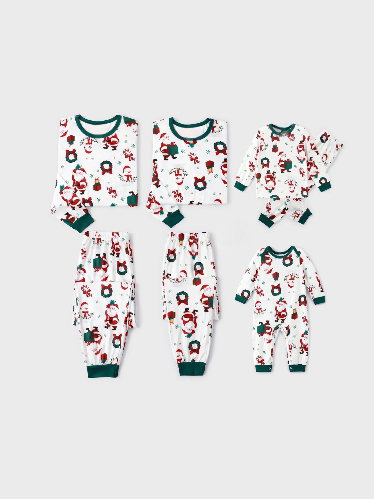 Santa And Wreaths Print Christmas Family Matching Pajama Set-Original Pajamas