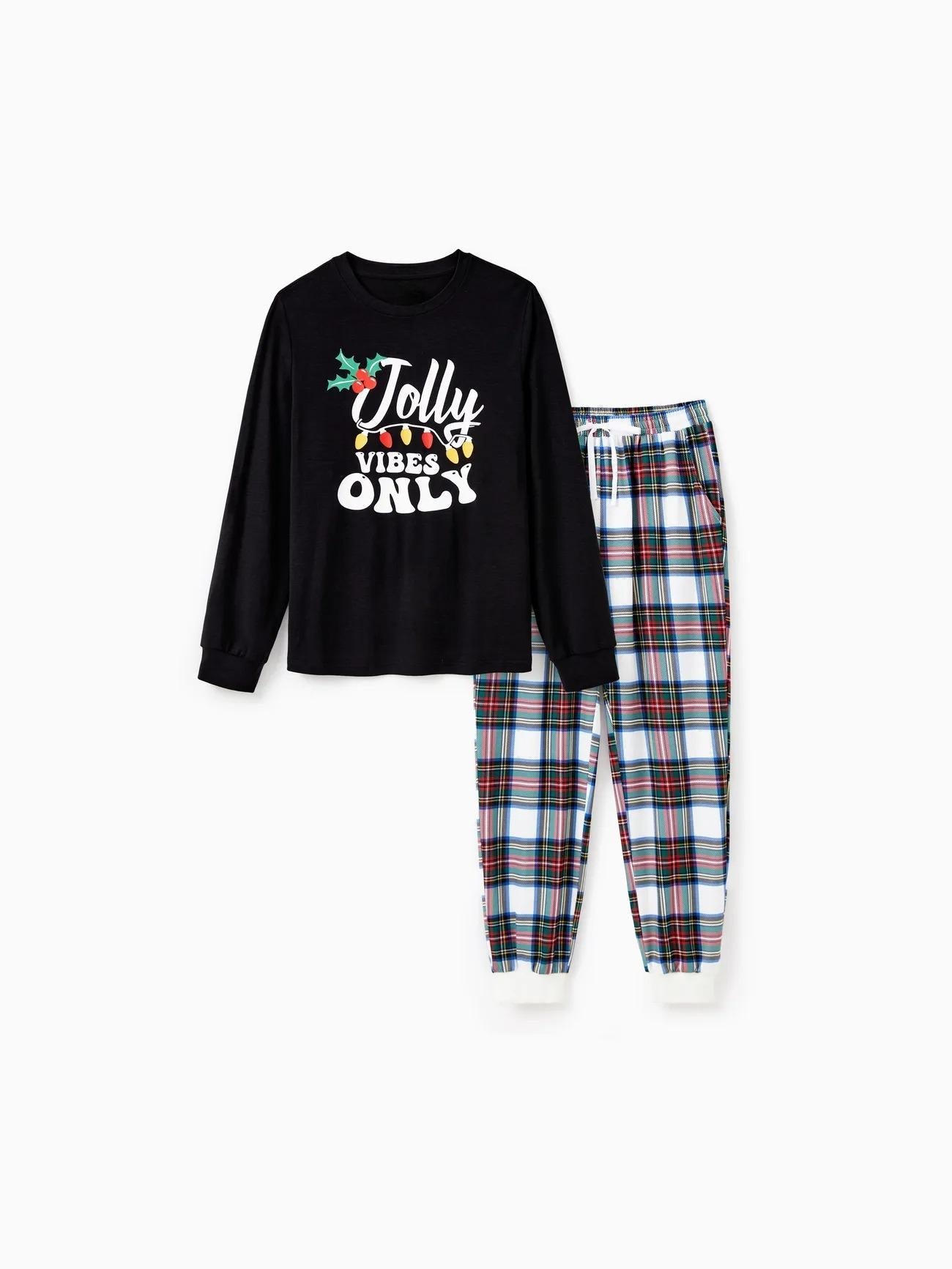 Christmas Family Matching Jolly Vibes Printed Top And Pajama Set-Original Pajamas